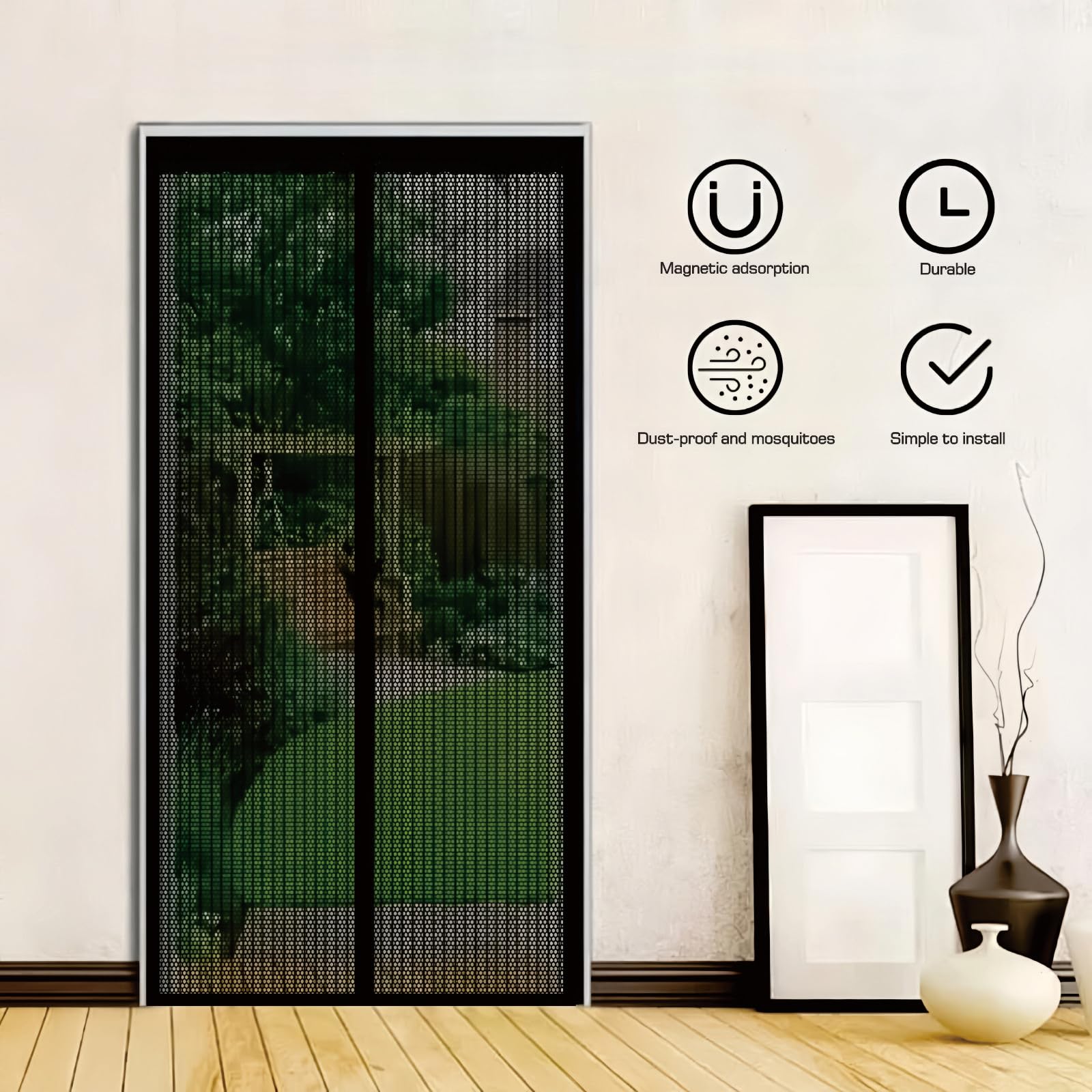 Zanzariera Magnetica 141 x 256 cm Chiusura Automatica a Calamite, Monta Facilmente, Non Serve Forare, Vostra Dalle Zanzare, Tenda Zanzariera con Magneti per Cortile, Nero