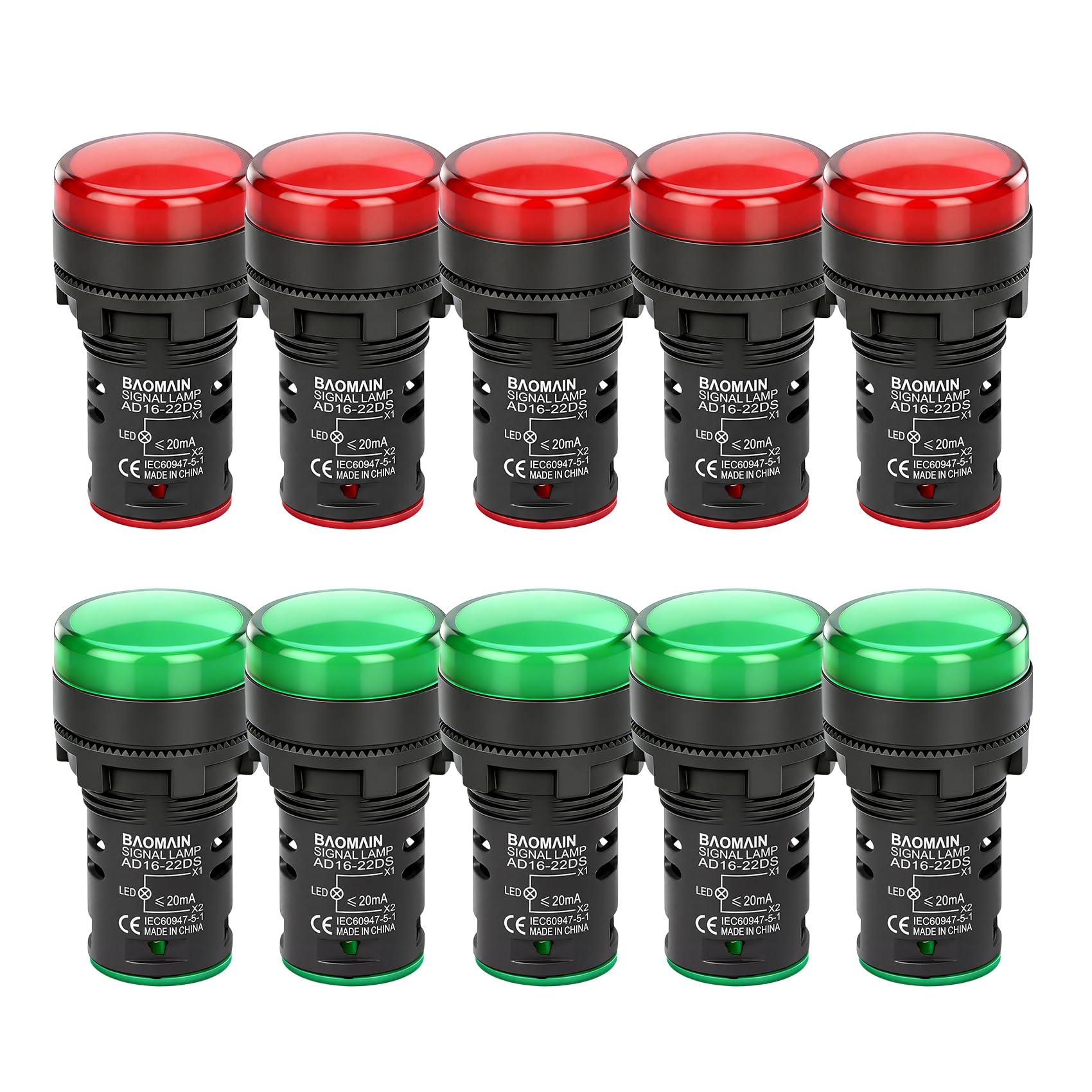 BAOMAIN 110V 22mm LED Industrial Indicator Pilot Light 2-Color 10-Pack