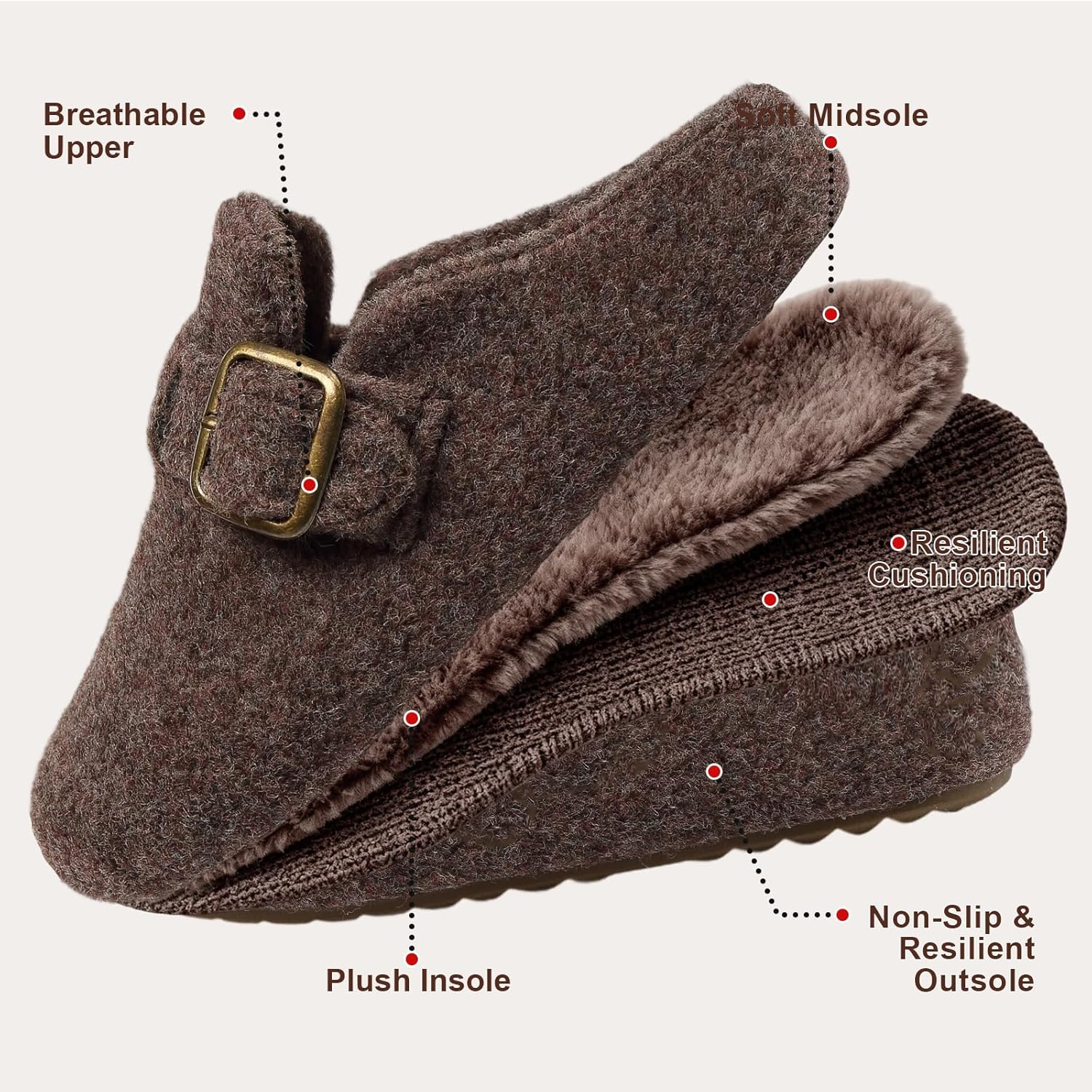 Women's Slip on Fuzzy Clogs with Adjustable Buckle Memory Foam Loafer Slippers with Polar Fleece Outdoor Warm Plush Slippers with Faux Fur Lining - Image 5