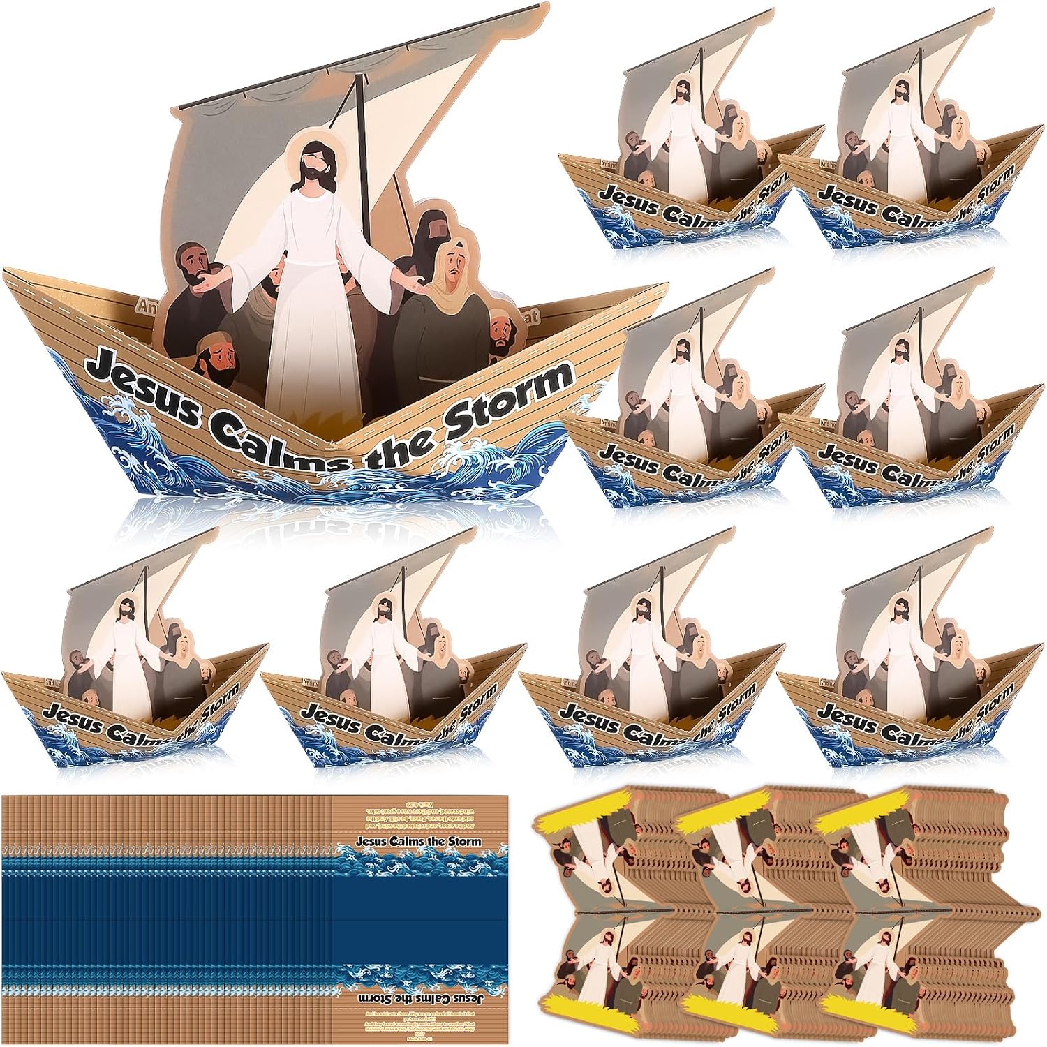 24 Set Jesus Calms The Storm Craft Kit DIY Sunday School Sailboat Cards | Christian Faith Jesus Art Craft, Religious Holiday Party Decorations, Catholic Bible Gift for VBS Classroom, Home Activities