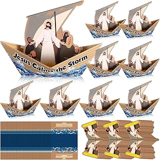Leitee 24 Sets Christmas Jesus Calms The Storm Craft Kit DIY Sunday School Sailboat Cards Christian Faith Jesus Art Craft Religious Party Decorations Catholic Bible Gift for Classroom Home Activities
