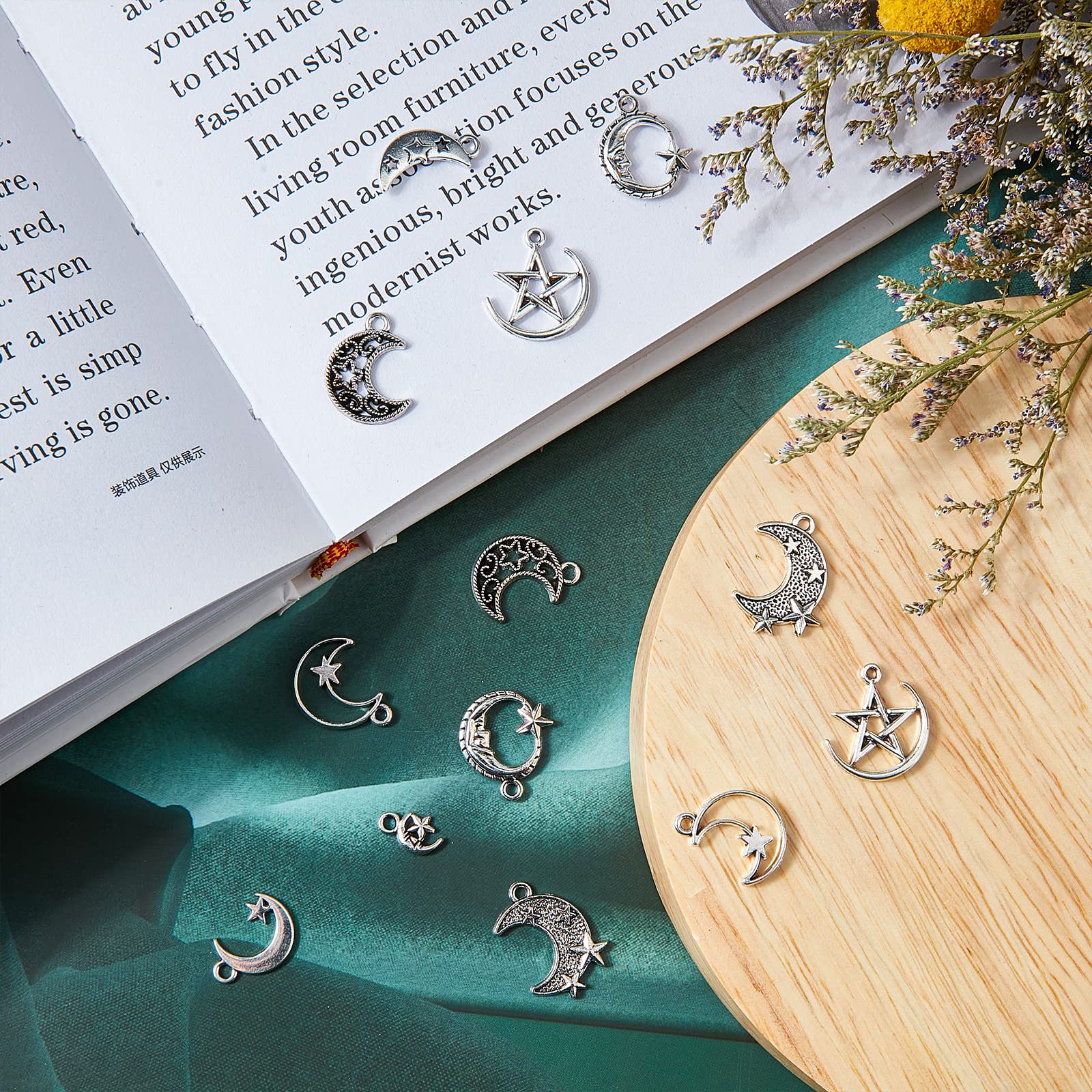 Lot De 100 Pendentifs Tibétains Métal Argenté - Soleil, Lune, étoiles, 20 Styles Pour Bijoux DIY