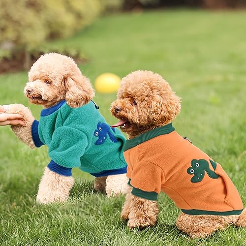 Miniatura 7 de Suéter para perros cachorros y gatos, cálida sudadera estirada, lindo patrón de dinosaurio, ropa de invierno con bolsillo para perros pequeños y