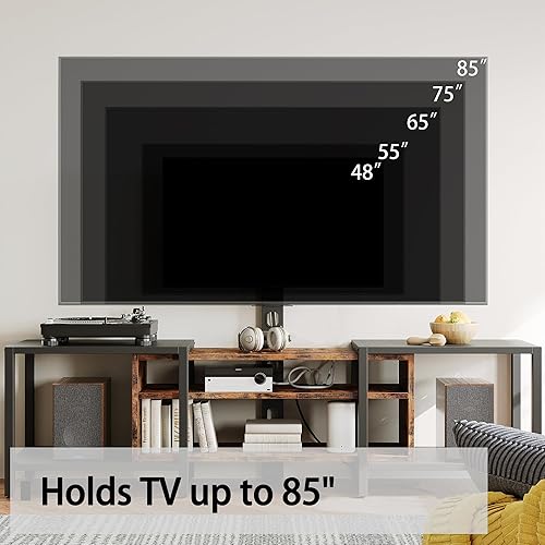 Miniatura 3 de IRONCK Soporte de TV de 79 pulgadas para televisores de hasta 85 pulgadas con soporte y toma de corriente, consola de TV de 3 niveles con estantes