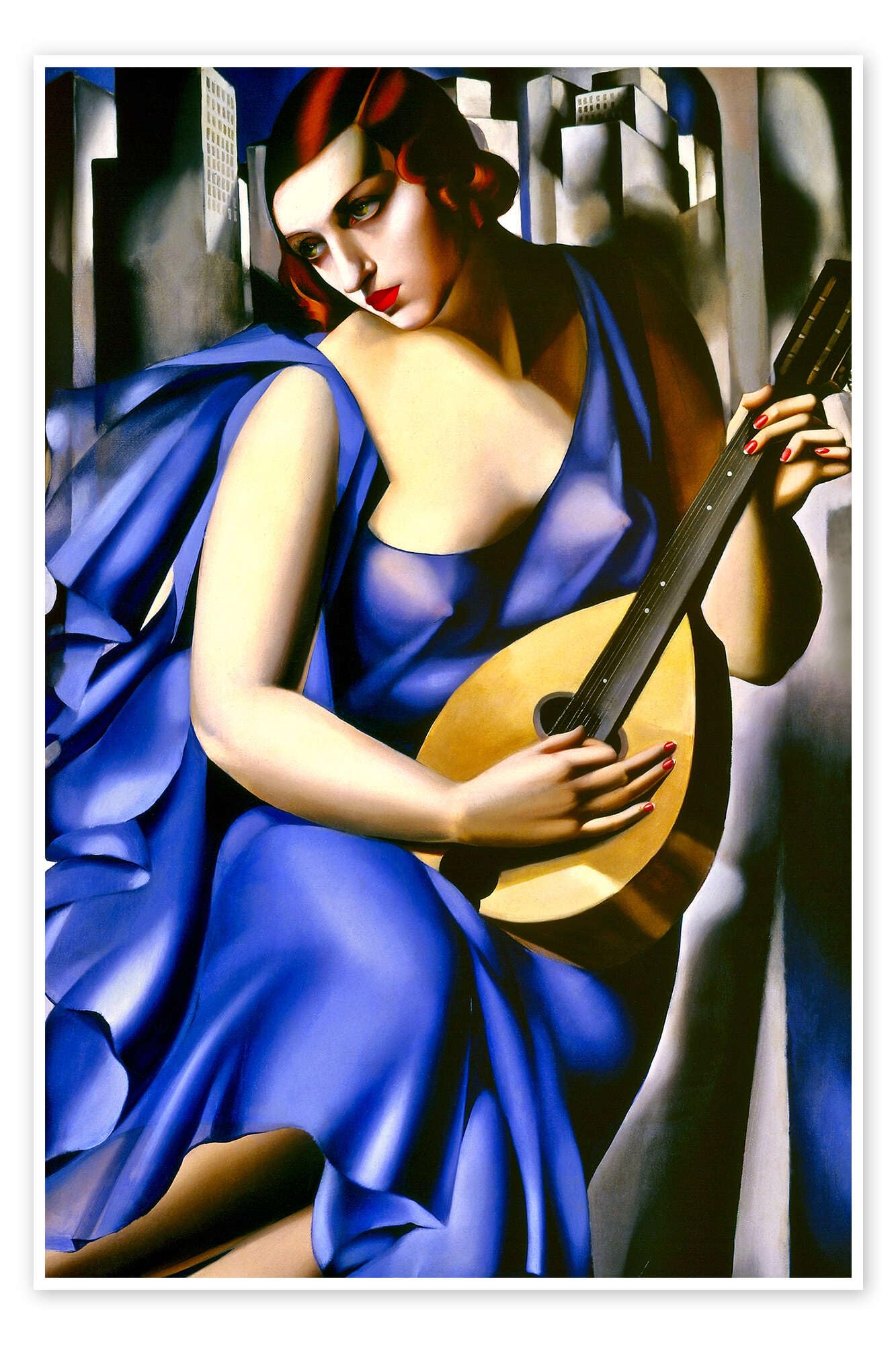 Posterlounge La musicista Poster | 90 x 130 cm di Tamara de Lempicka Blu Quadri Decorazione per pareti