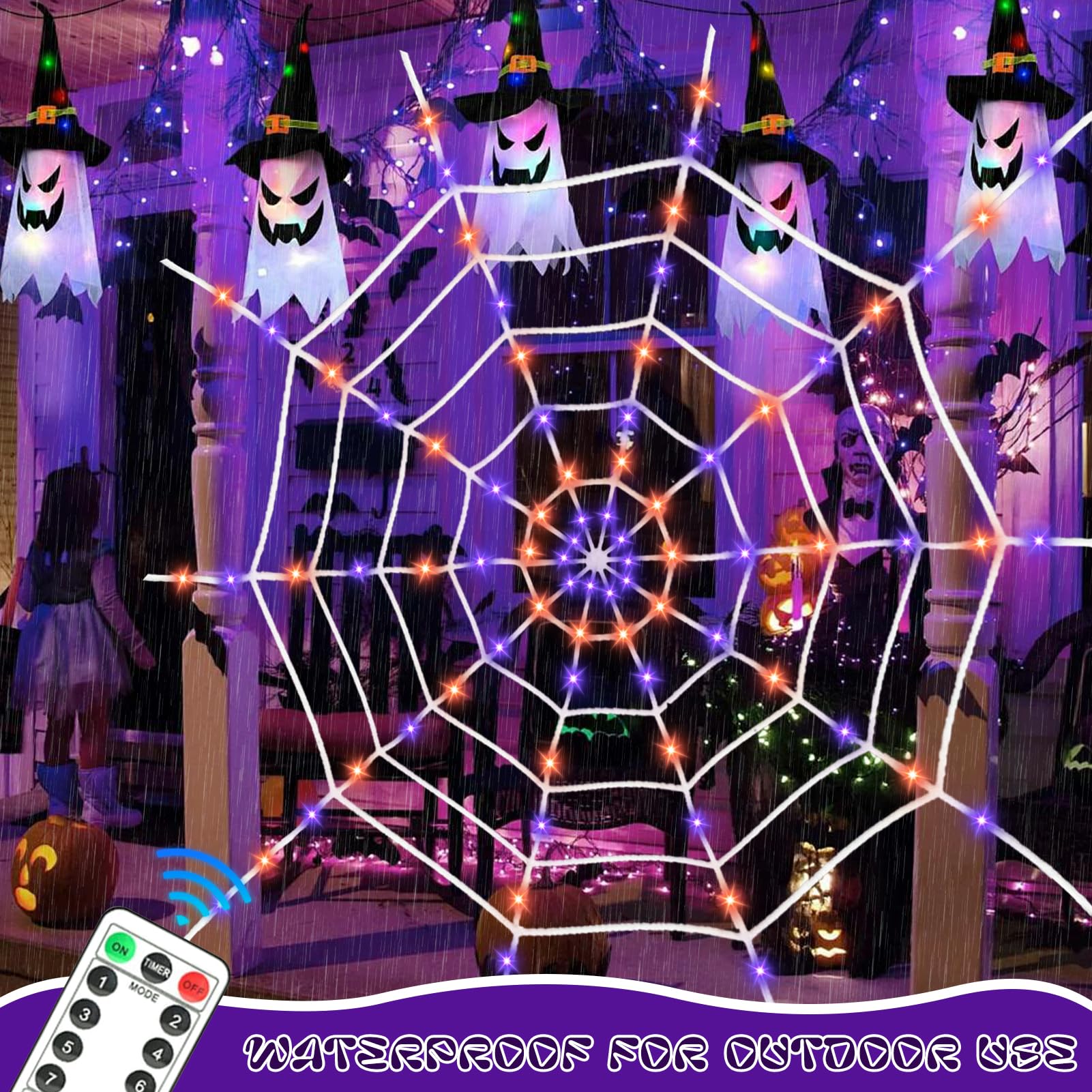 Luci Ragnatela LED Per Halloween – Ragnatela Luminosa Con 8 Modalità E Telecomando, Per Interni Ed Esterni