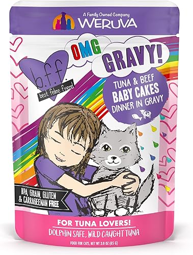 Weruva latas de comida húmeda para gatos sin granos y bolsas B.F.F. (Best Feline Friend), Púrpura