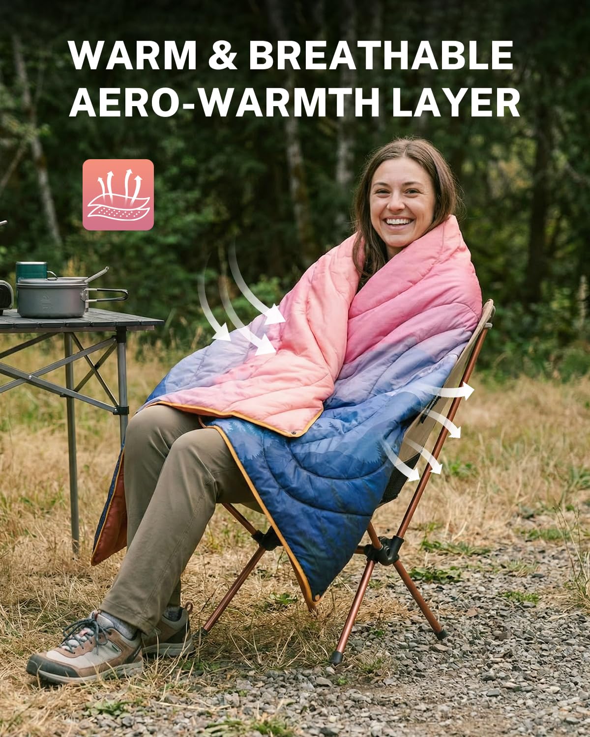 Gonex Coperta da campeggio, impermeabile, calda e compatta, 200 x 140 cm | Design a poncho, traspirante, in poliestere impermeabile 40D, lavabile in lavatrice, per campeggio e viaggi