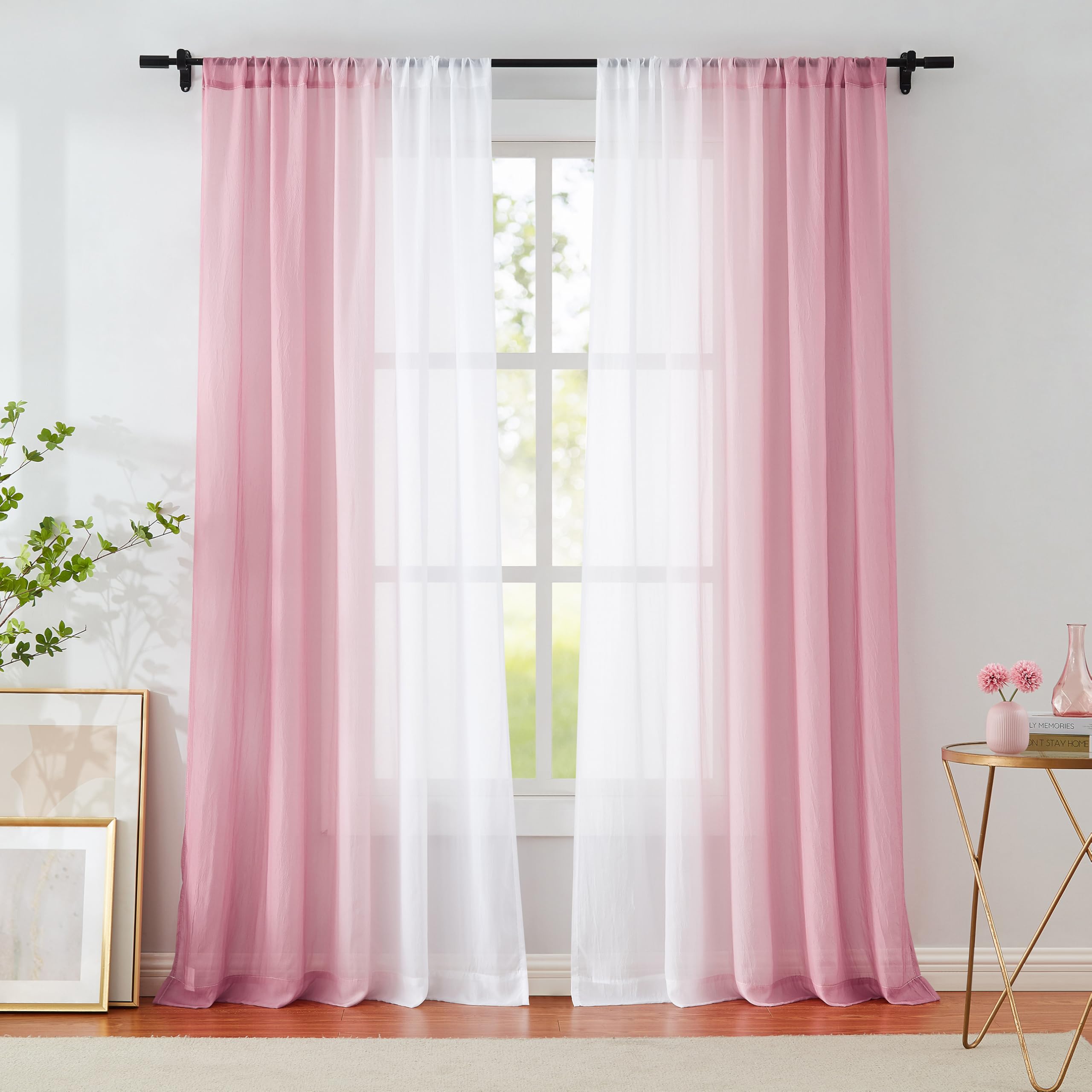 Purainbow Pink Ombre Chiffon Sheer Curtain 63 Inch Long - kids room decor | Mubboo