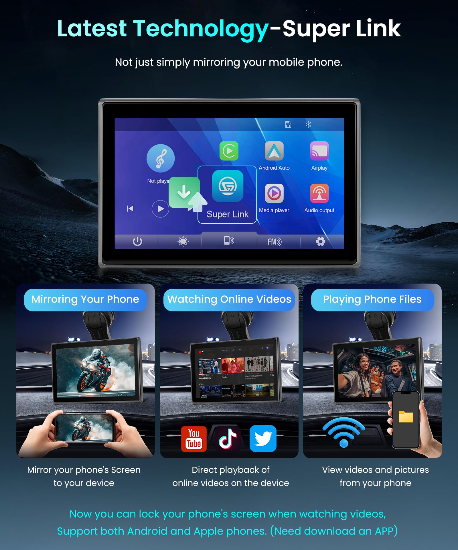Podofo-REPRODUCTOR DE pantalla inteligente de 7 pulgadas para coche, Carplay, Android, Bluetooth