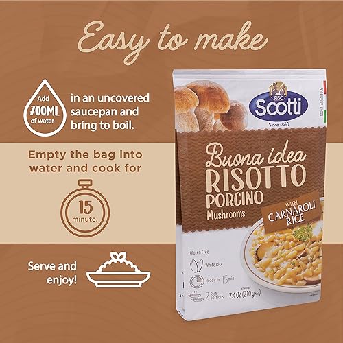 Riso Scotti Paquete de 4, Risotto italiano, arroz Carnaroli, comidas preparadas, fácil de cocinar, risotto italiano sazonado, guarnición fácil de la