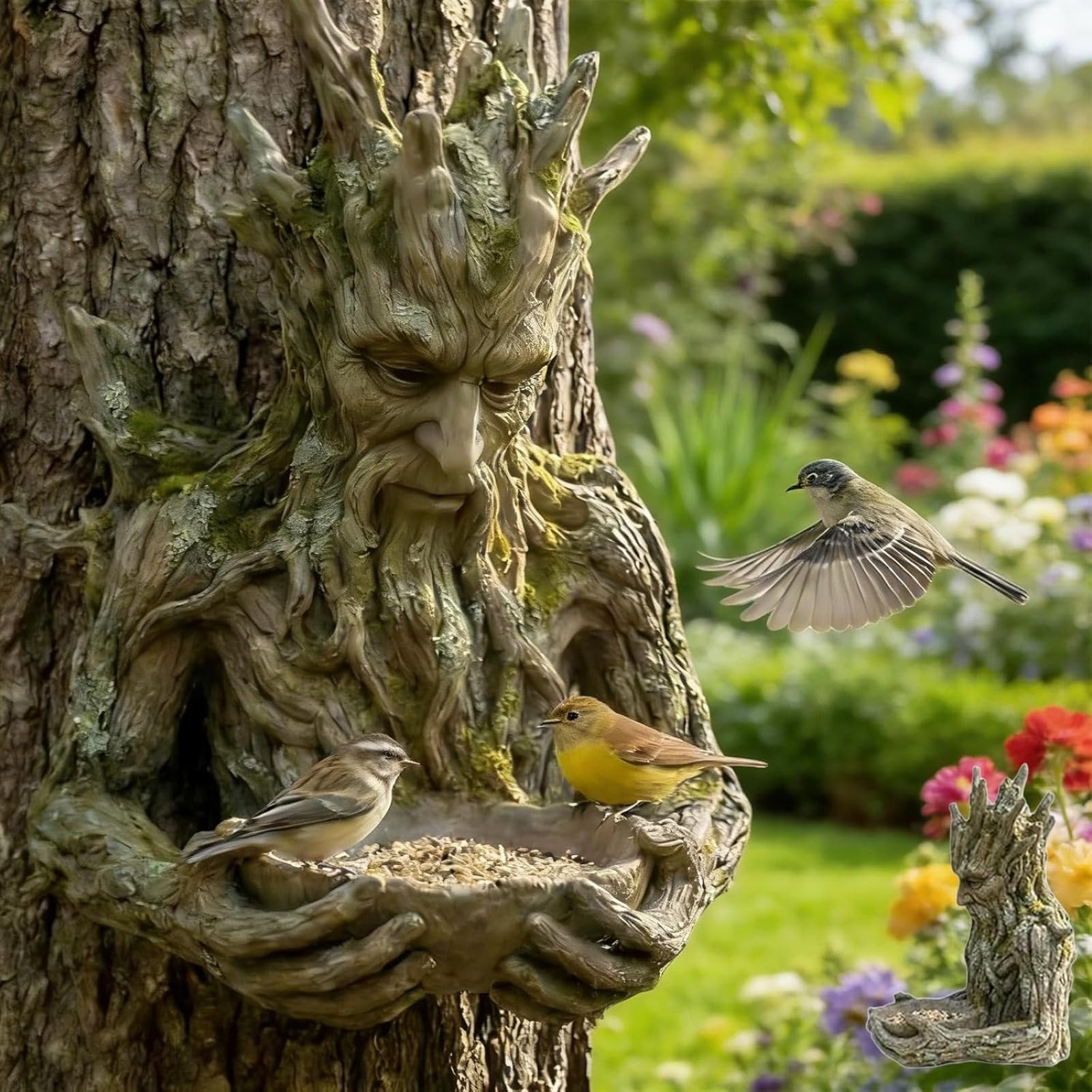 Bird Feeder Sculpture - Tree-Shaped Artistic Feeder With Hidden Keyhole Hanger | Outdoor Durable Resin Construction For Patio, Yard, Backyard | Present Idea For Bird Lovers And Gardening Enthusiasts