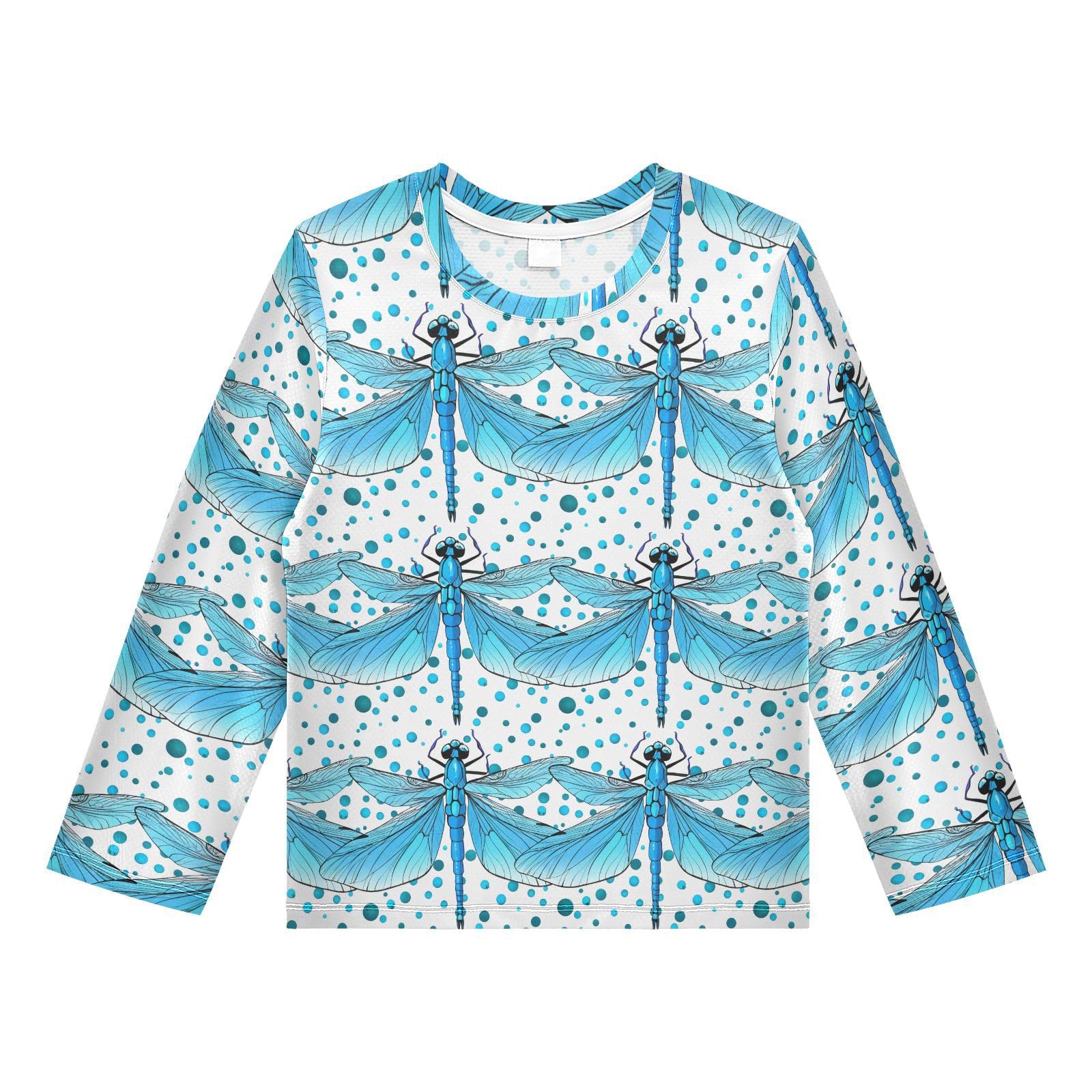Dragonfly Polka Dot Teal Rash Guard Shirt for Boys Sun Protection Shirt for Kids Toddler UPF50+ 5-6T