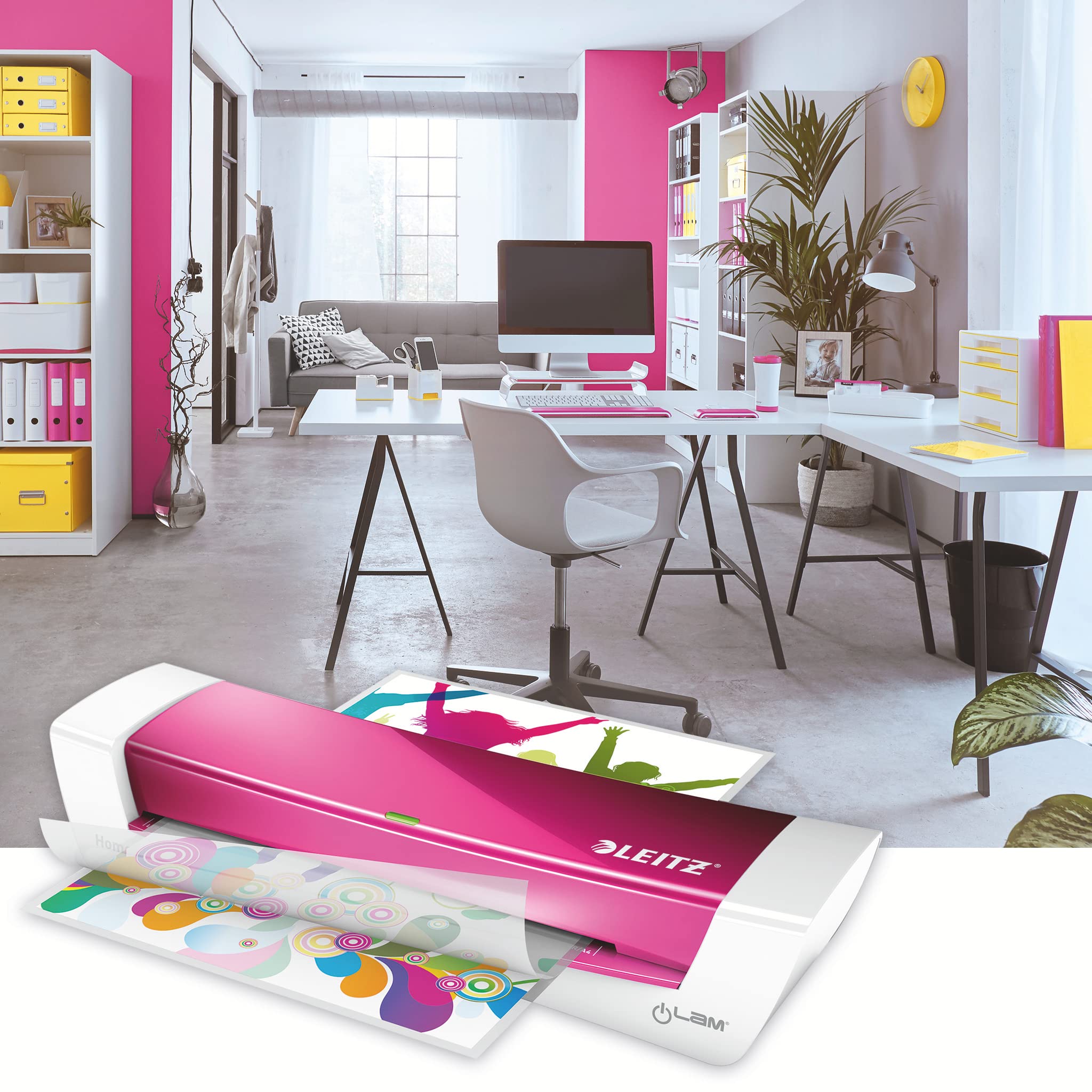 Leitz, Laminator iLAM Home Office A4, Idealny do Domowego Biura, Kolor Różowy, 73680023