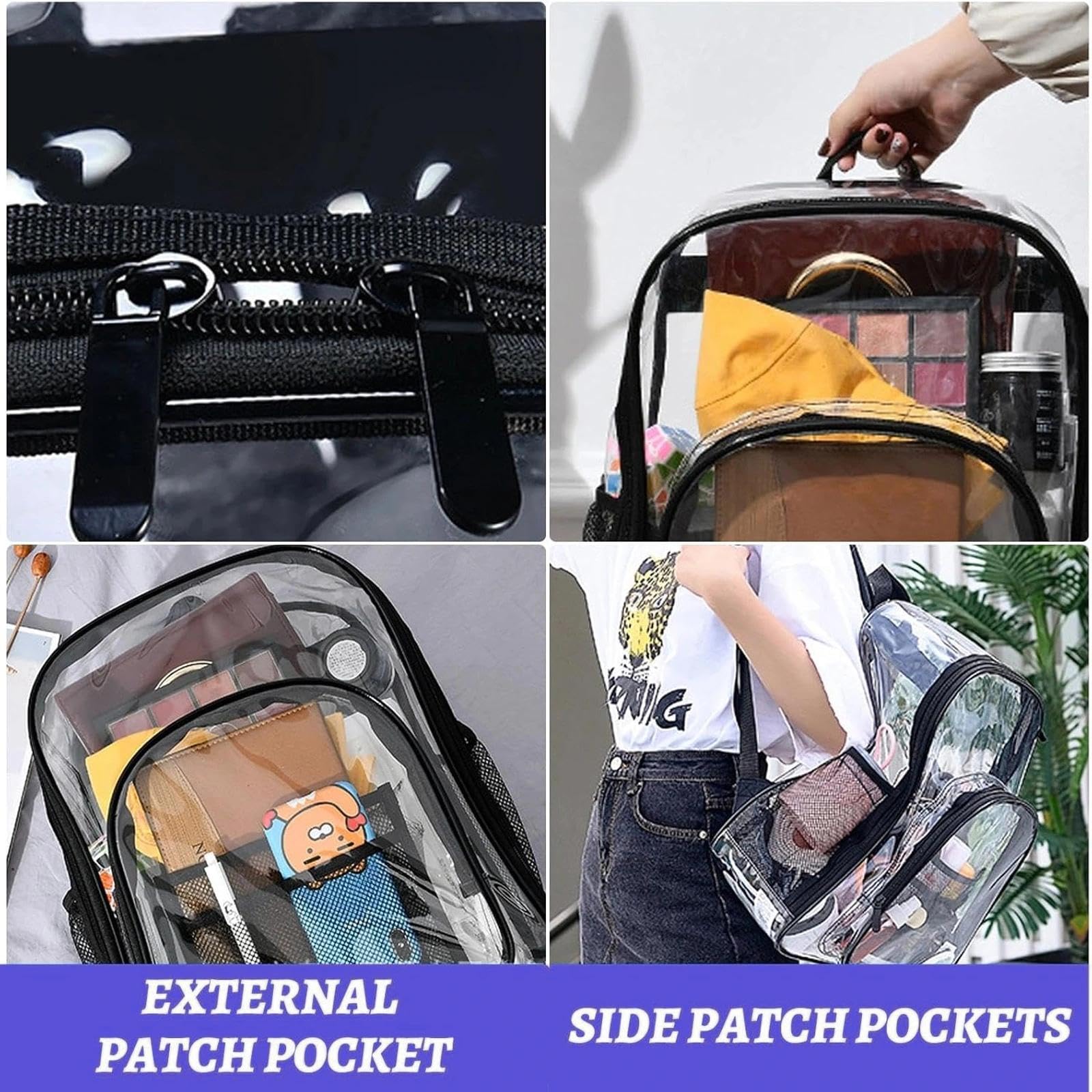 Zaino Trasparente Grande in PVC Impermeabile Plastica Scuola Borsa Robusto Durevole Casual Bag Zainetto Borsa Libro per Scuola Palestra Lavoro Viaggio Stadio Uomo Donna (Version A)