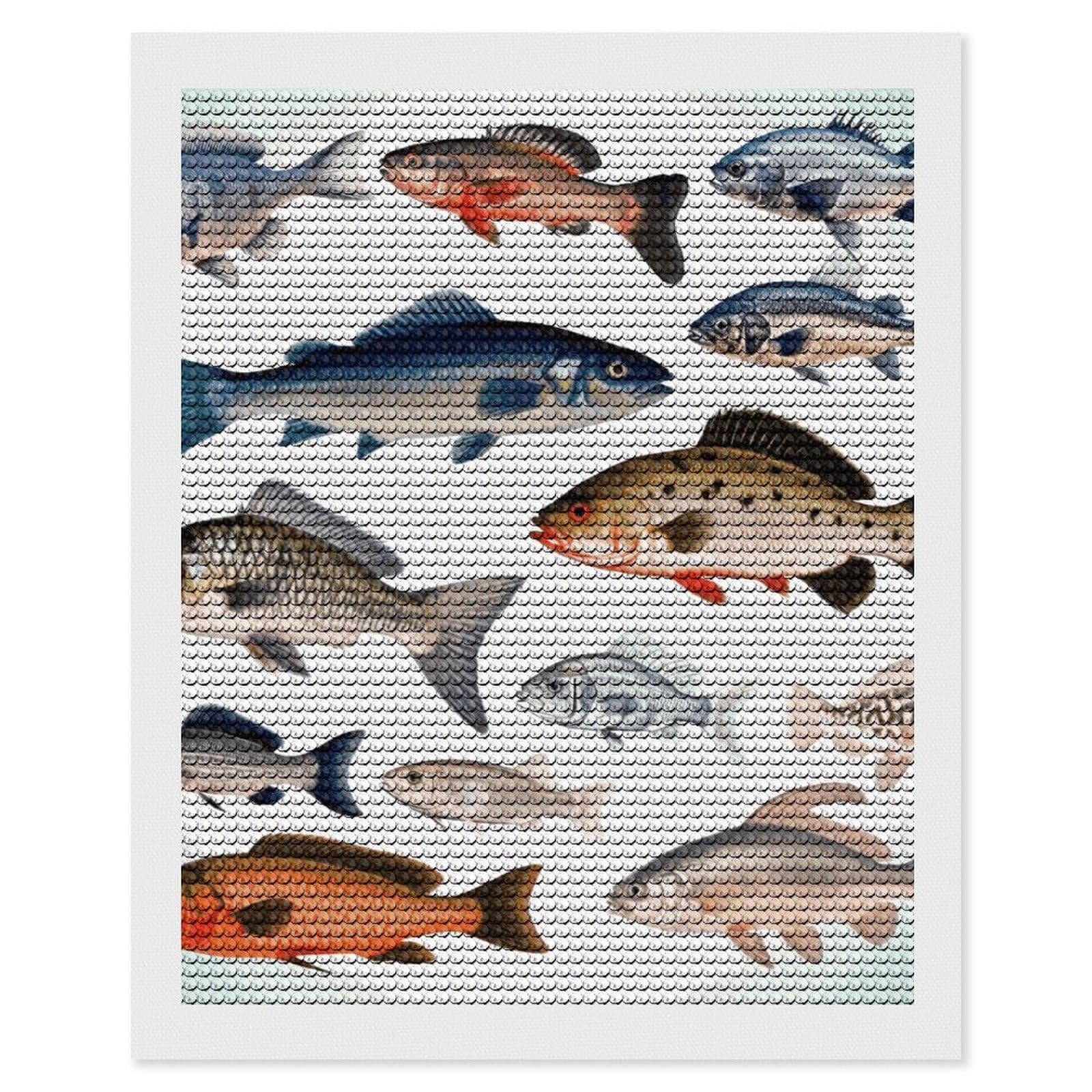 DWVTSLH Different Fish Diamond Painting Kits for Adults, Personalized Diamond Photo Art Full Drill, DIY 5D Diamond Art Painting Kits for Beginners, Home Wall Decor 16"x20"