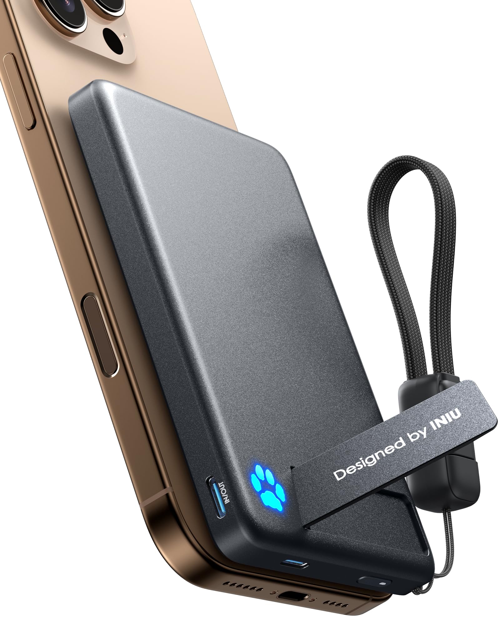 INIU Magnetic Portable Charger, Ultra Slim Qi2 Certified 10000mAh 45W Fast Charging Power Bank, Wireless Battery Pack with Foldable Stand, Phone Charger Only for iPhone 16/15/14/13/12 Series, Blue