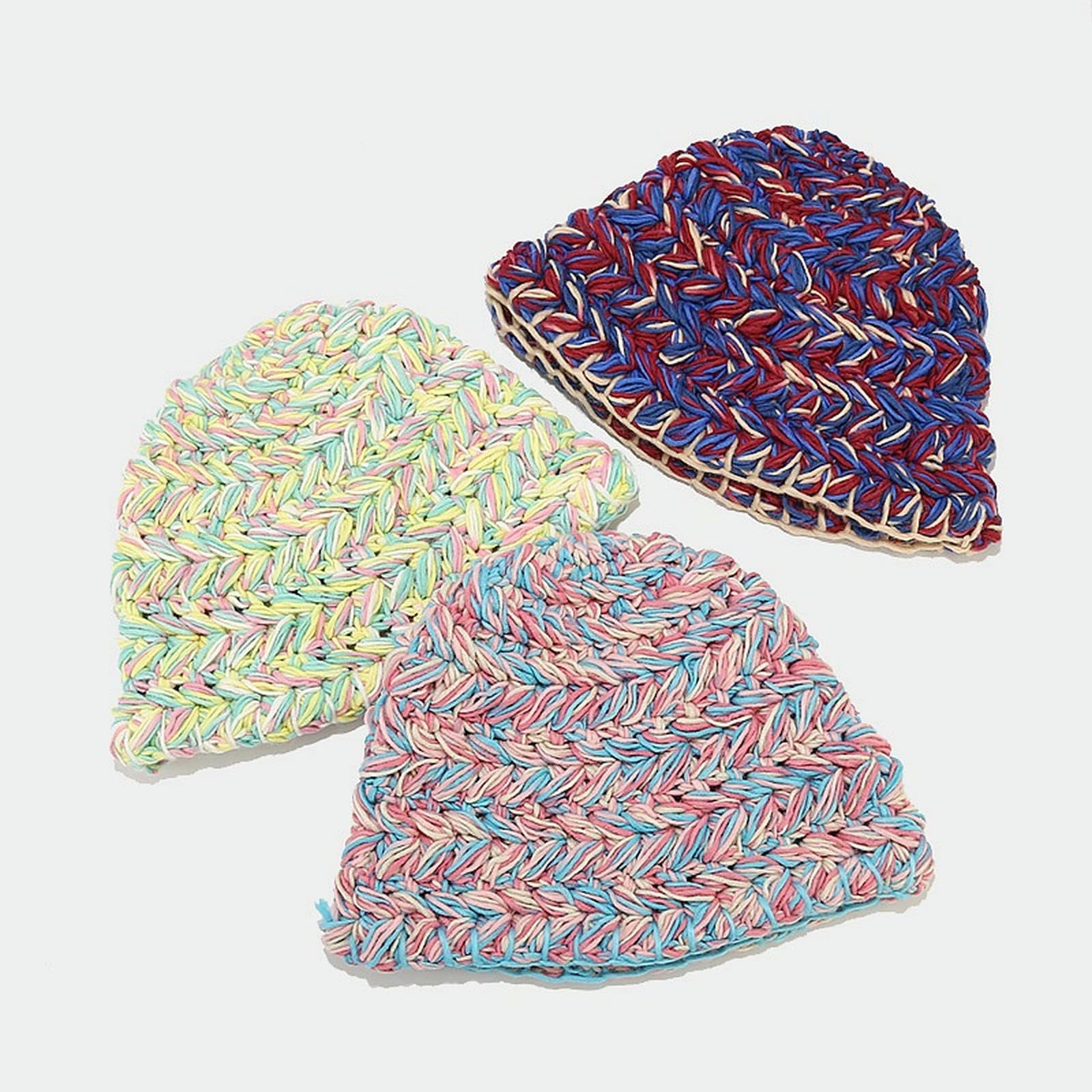 Czapka z daszkiem jesienno-zimowa damska ręcznie tkana wełniana czapka typu bucket hat, gruba ciepła czapka