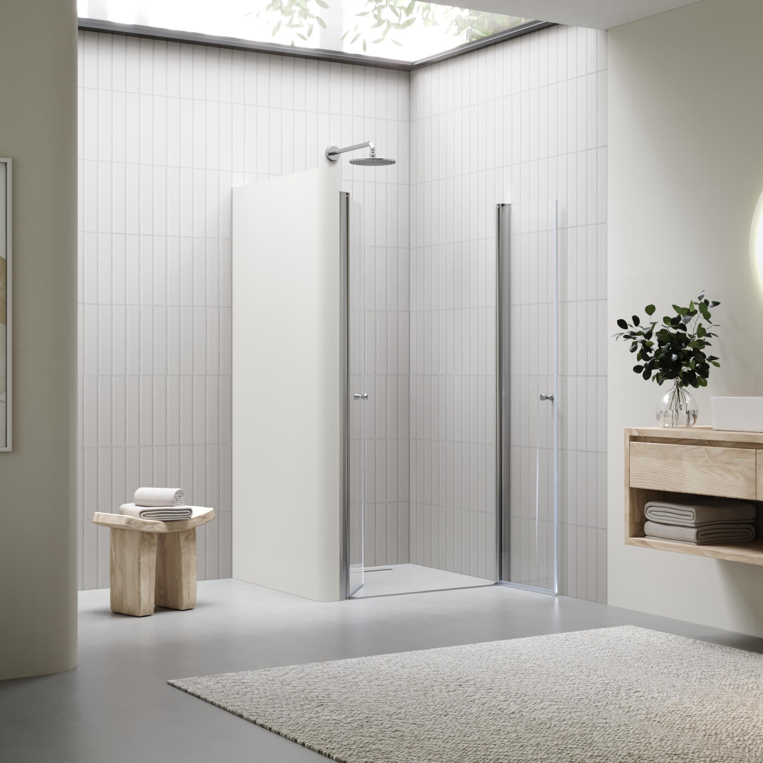 Box doccia Lima, regolabile da 96-100 cm, altezza 195 cm, porta doppia a battente, vetro di sicurezza temperato trasparente ESG 6MM, profili cromati #DTC