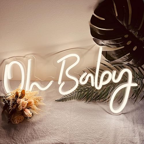 Miniatura 5 de Letrero de neón Oh Baby, decoración de pared de neón LED blanco con adaptador de corriente e interruptor regulable, decorado en dormitorios de