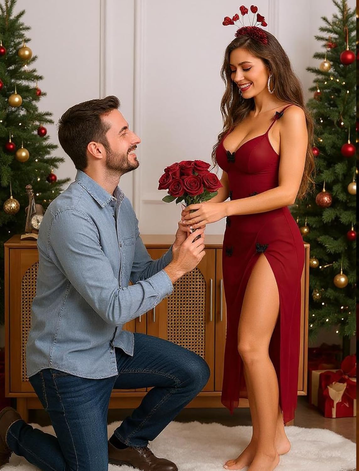 Avidlove Long Lingerie for Women Sheer Nightgown Babydoll Butterfly Side Slit Sleepwear for Honeymoon Anniversaries - Image 6