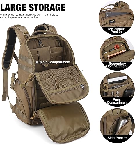 Miniatura 5 de Mardingtop Mochila militar Molle de 30L, mochila táctica para hombres, mochila Cordura para senderismo, camping, trekking