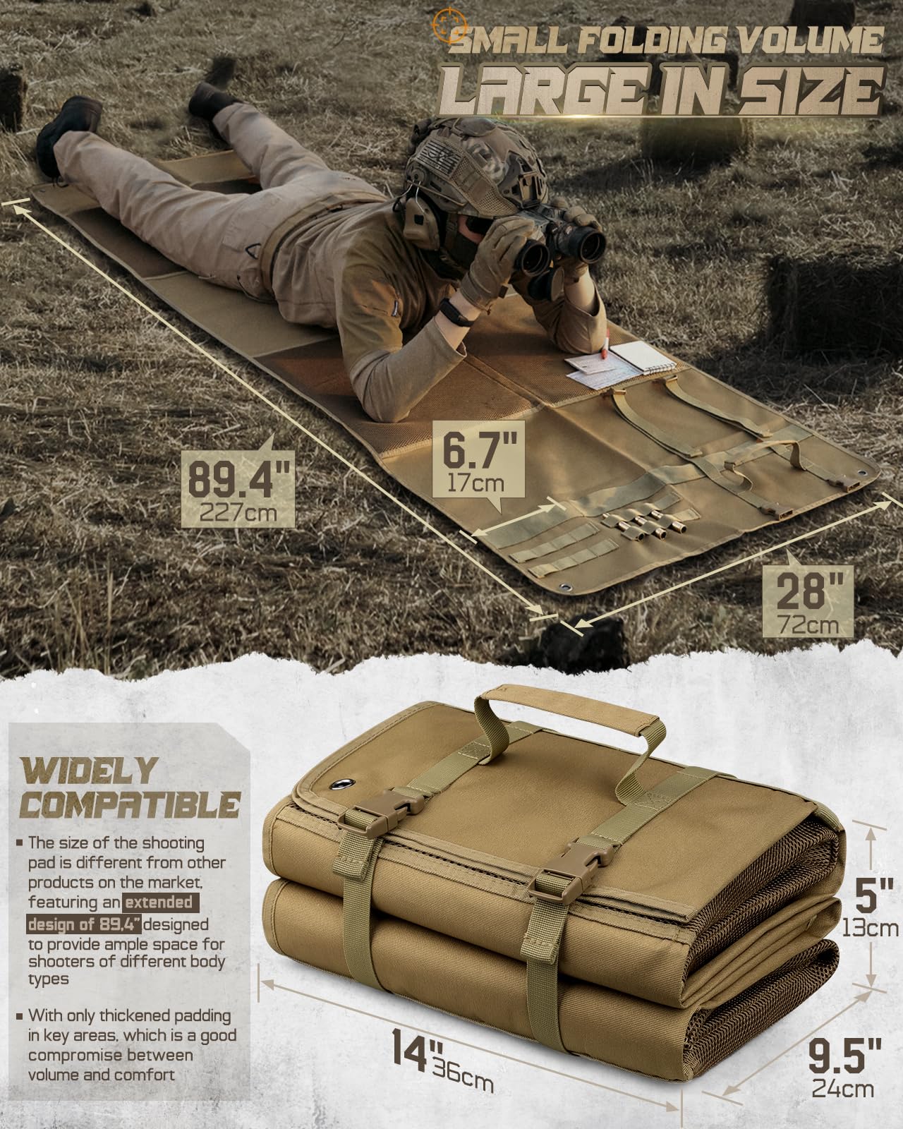 LIVANS Shooting Mat Prone Padded for Range Shooting, Tactical Shooting Pad Folded Shooter Blanket with Bipod Holder, for Hunting Outdoor Training Competition or Military Application | Extended Design