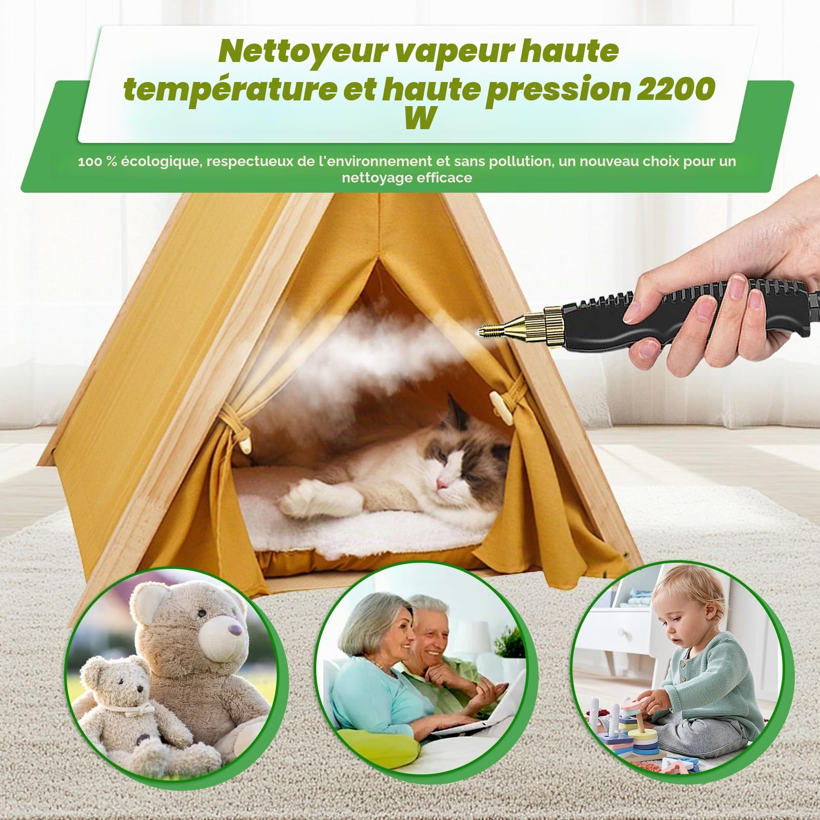 Nettoyeur Vapeur 2500W, Réservoir 1000ML, pour Canapé, Rouge