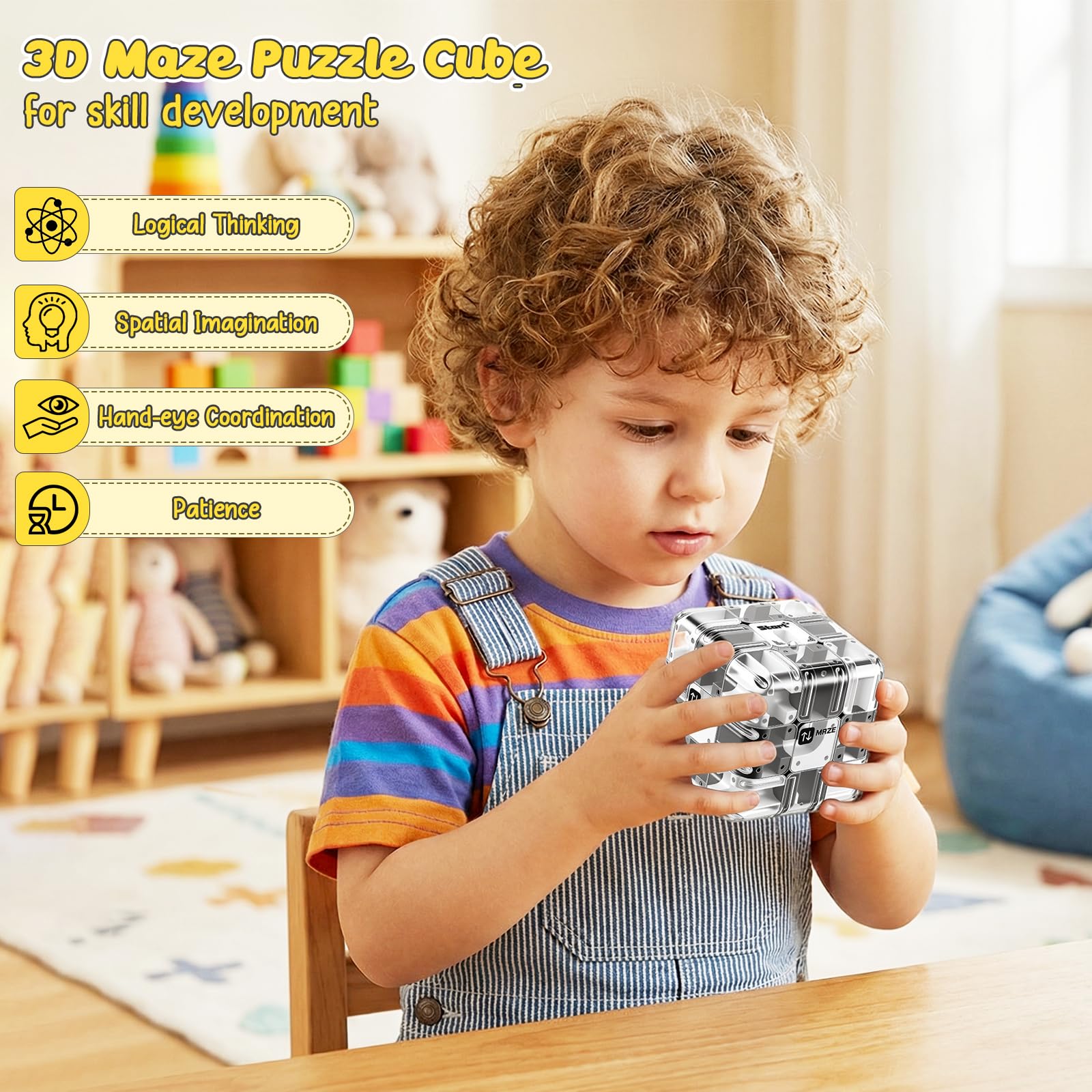 Cubo Laberinto 3d Grande con Bola, Cubo Laberinto 3d Transparente para El Pensamiento Lógico, El Alivio del Estrés & El Aprendizaje Sensorial, Laberinto Cubo 3d para Niños a Partir de 3 Años y Adultos