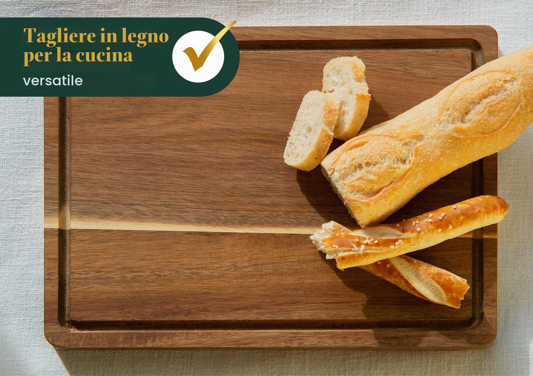 Woolf & Woods Tagliere in legno, extra spesso, prodotto naturale in acacacia, sostenibile, non trattato, tagliere da cucina e piatto da portata, 35 cm x 25 cm x 3 cm
