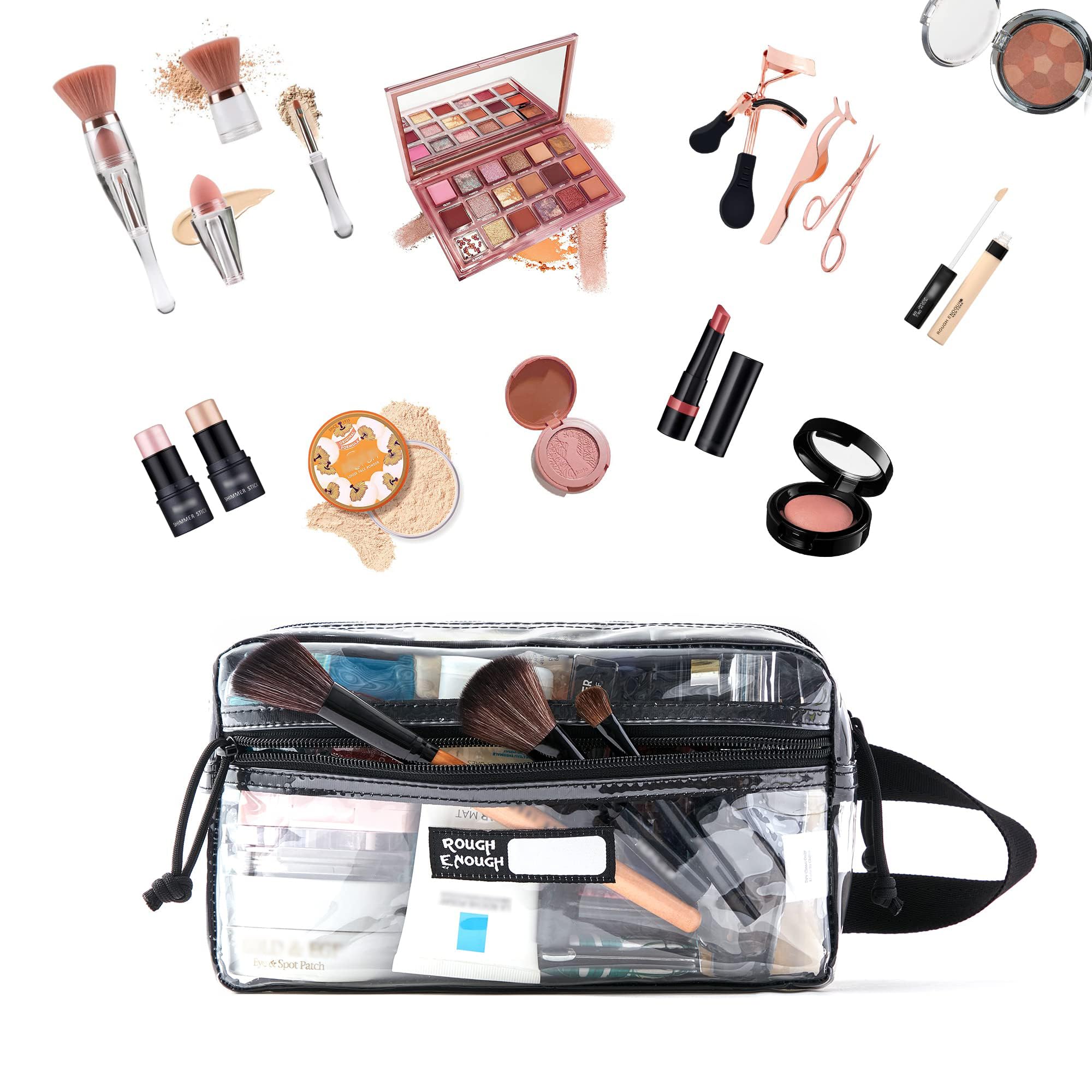 Rough Enough Clear Travel Toiletry Bag for Men Women Traveling Toiletries Essentials Shaving Hygiene Dopp Kit, Schwarz, 9.5 x 5 x 5 inch, Modisch