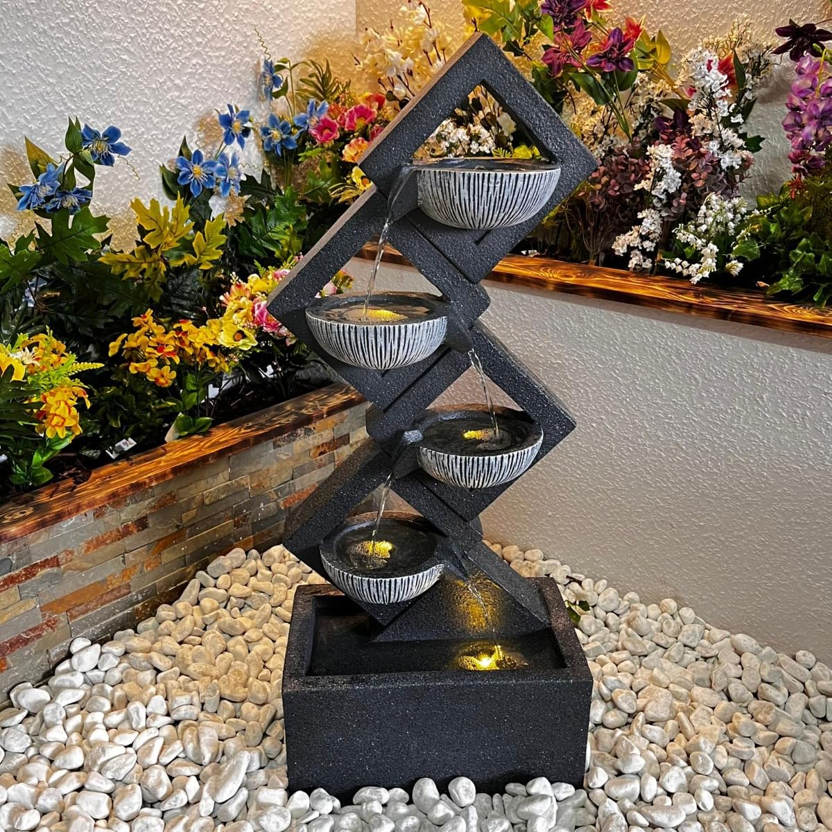 Diamond Pouring Bowls Contemporary Water Feature - With Protective Cover Kit and Tablets