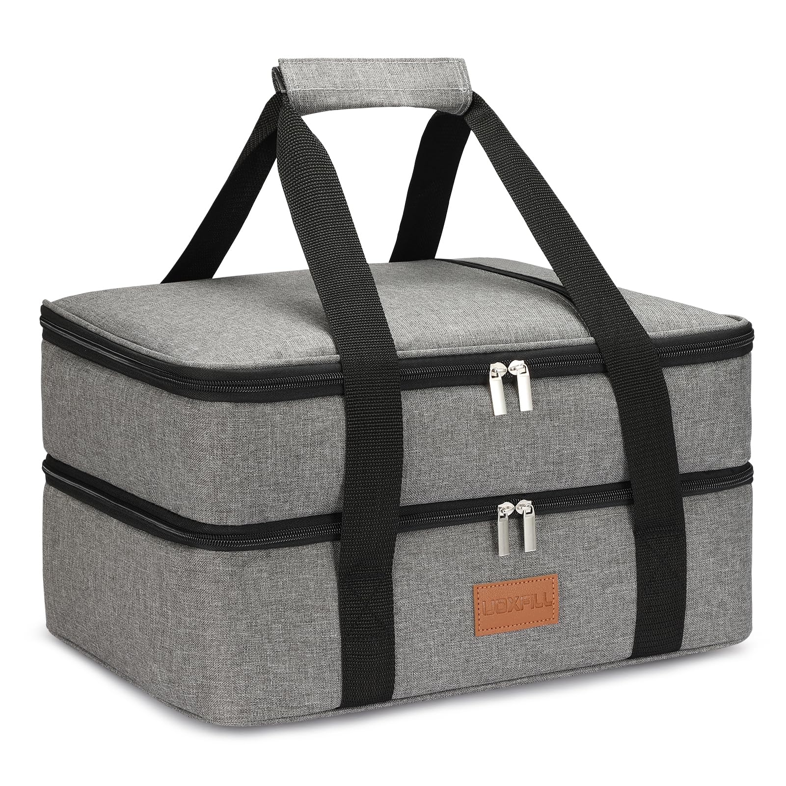 Bolsa de almuerzo térmica aislada para alimentos de dos pisos para alimentos calientes o fríos, bolsa de mano aislada para comidas al aire libre, picnic, soporte para lasaña, se adapta a bandeja para