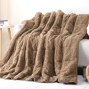 Cottonblue Jacquard Sherpa Weighted Blanket 20lbs for Adults- Soft, Warm, and Thickened Calm Blanket for Ultimate Comfort and Better Sleep, Heavy Weighted Blankets 60x80 Inches, Cream White