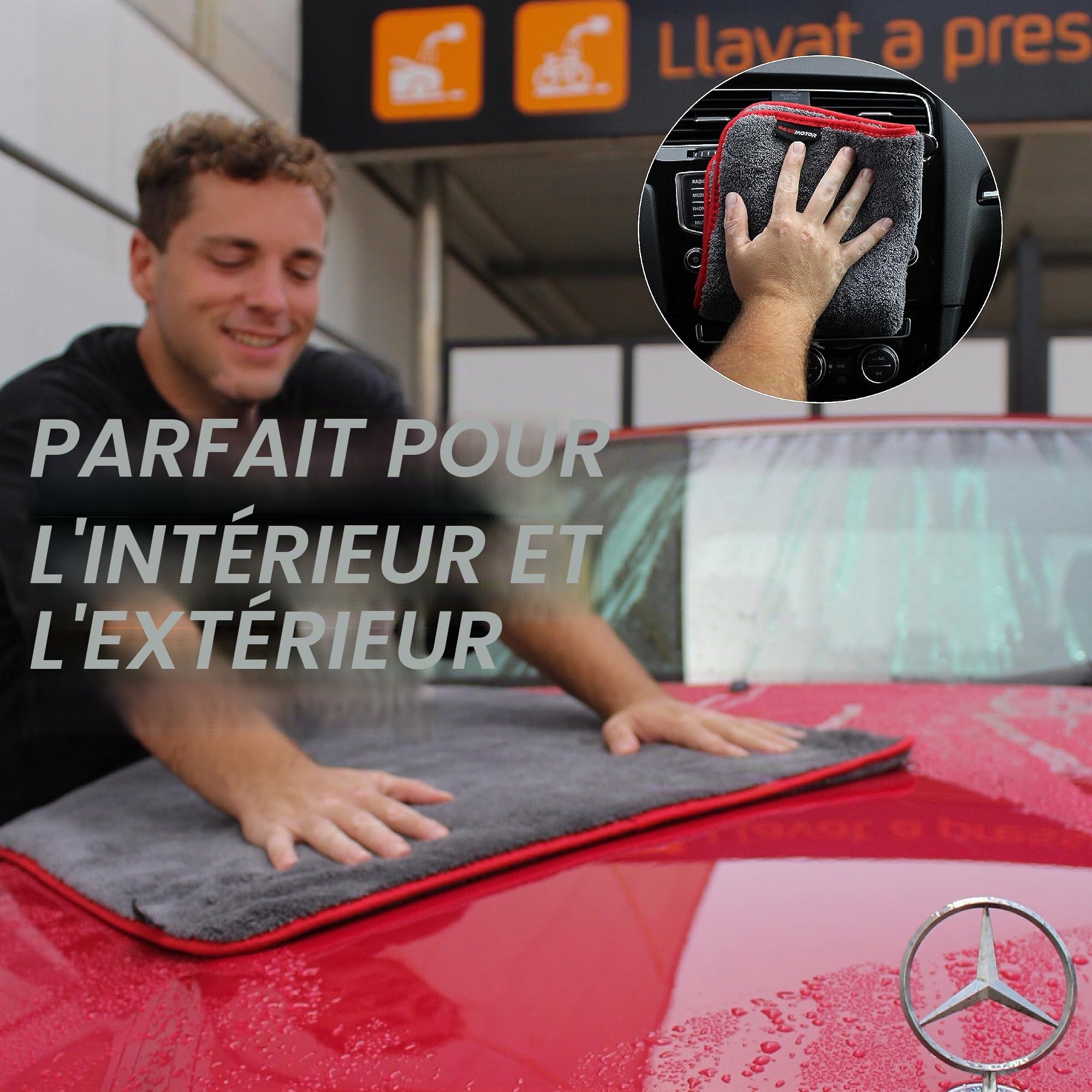 Bass Motor Serviette de Séchage pour Voiture et Moto | Qualité supérieure, 1200 GSM 90x60cm | Serviette de Nettoyage Ultra absorbante | Chiffon en Microfibre pour séchage de Voiture | Dry Towel XXL