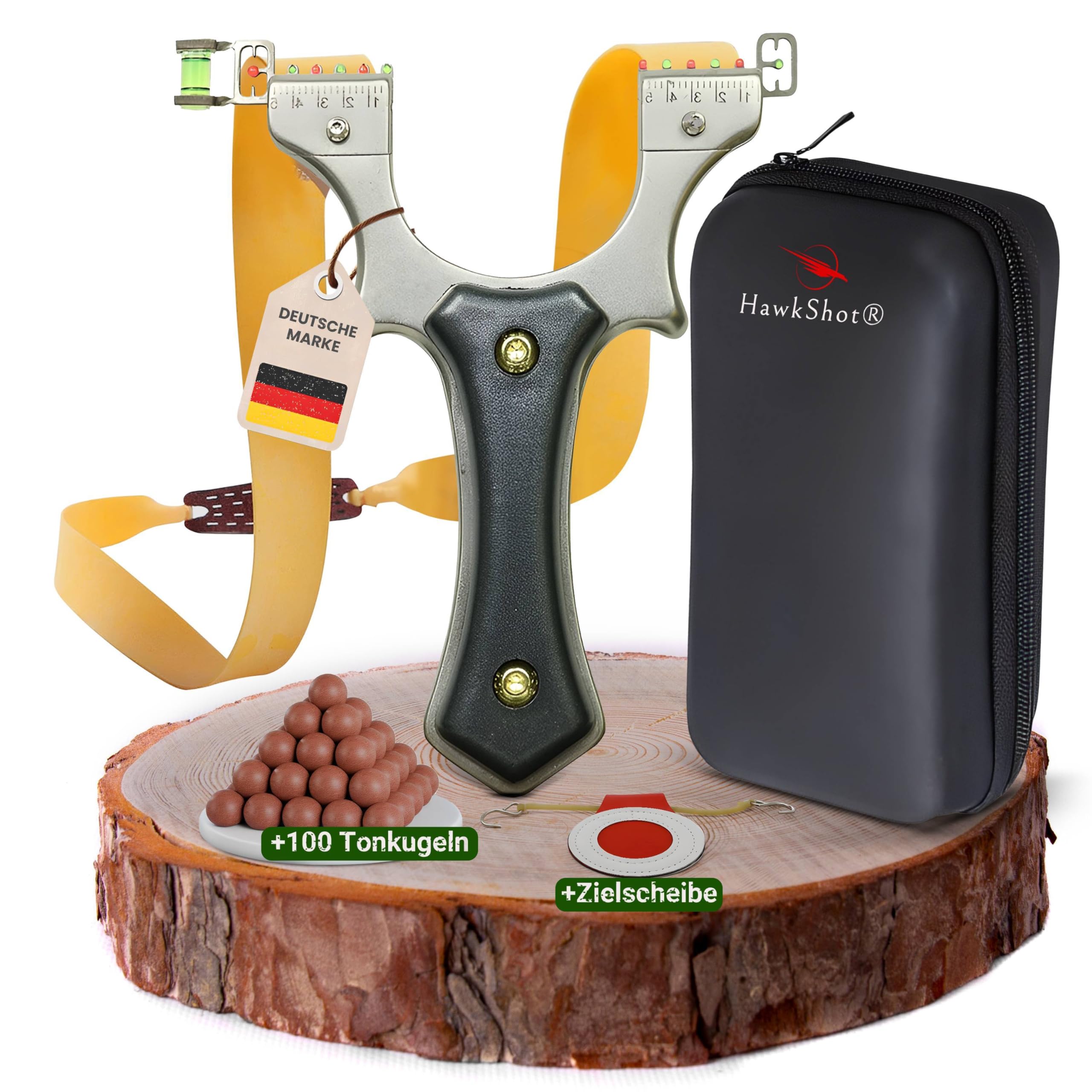 HawkShot® Profi Stahl Steinschleuder Shadow-Hit Pro mit massivem Stahlkorpus & ABS Griffschalen