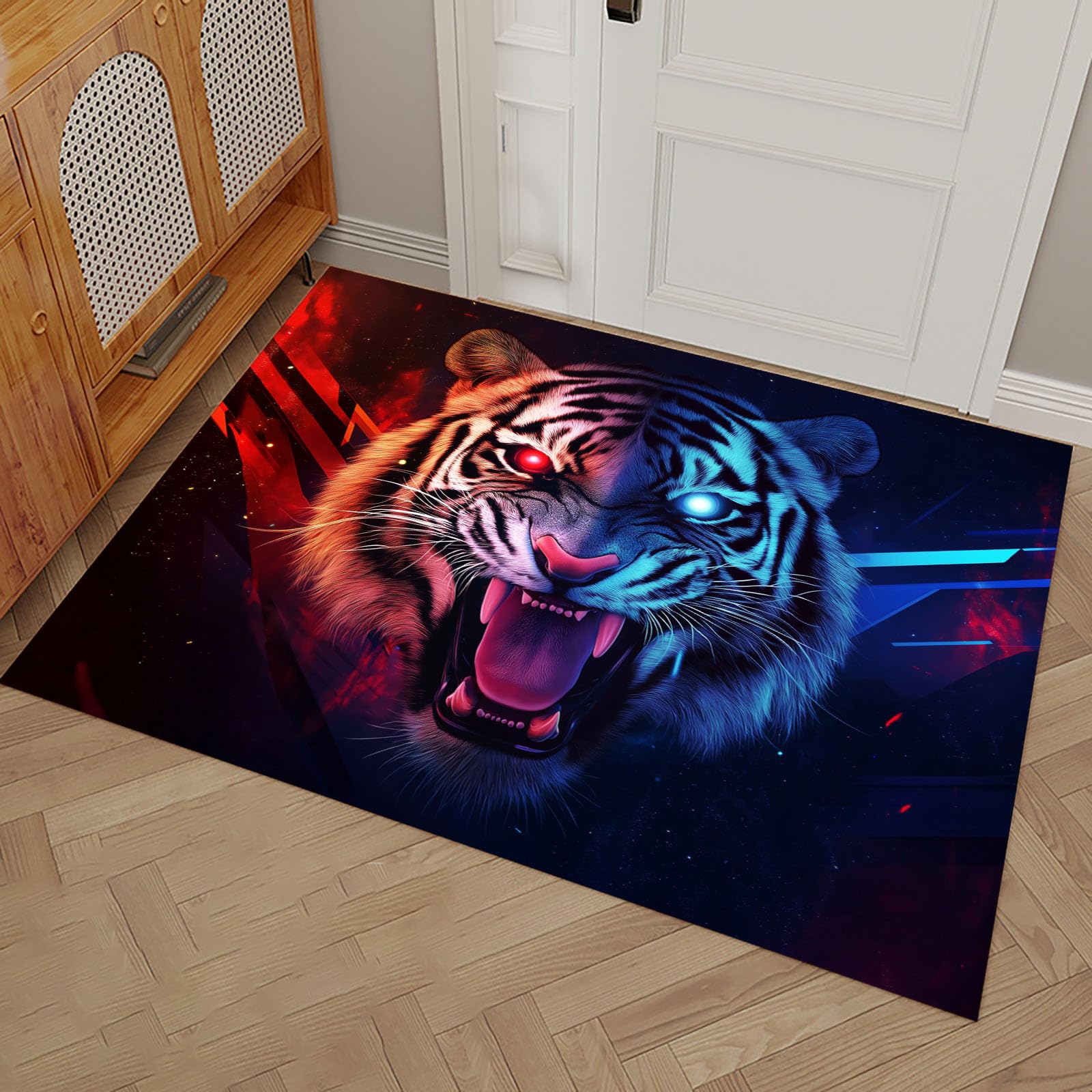 Paillasson attrape poussière tigre bleu 60x90cm tapis d'entrée antidérapant lavable