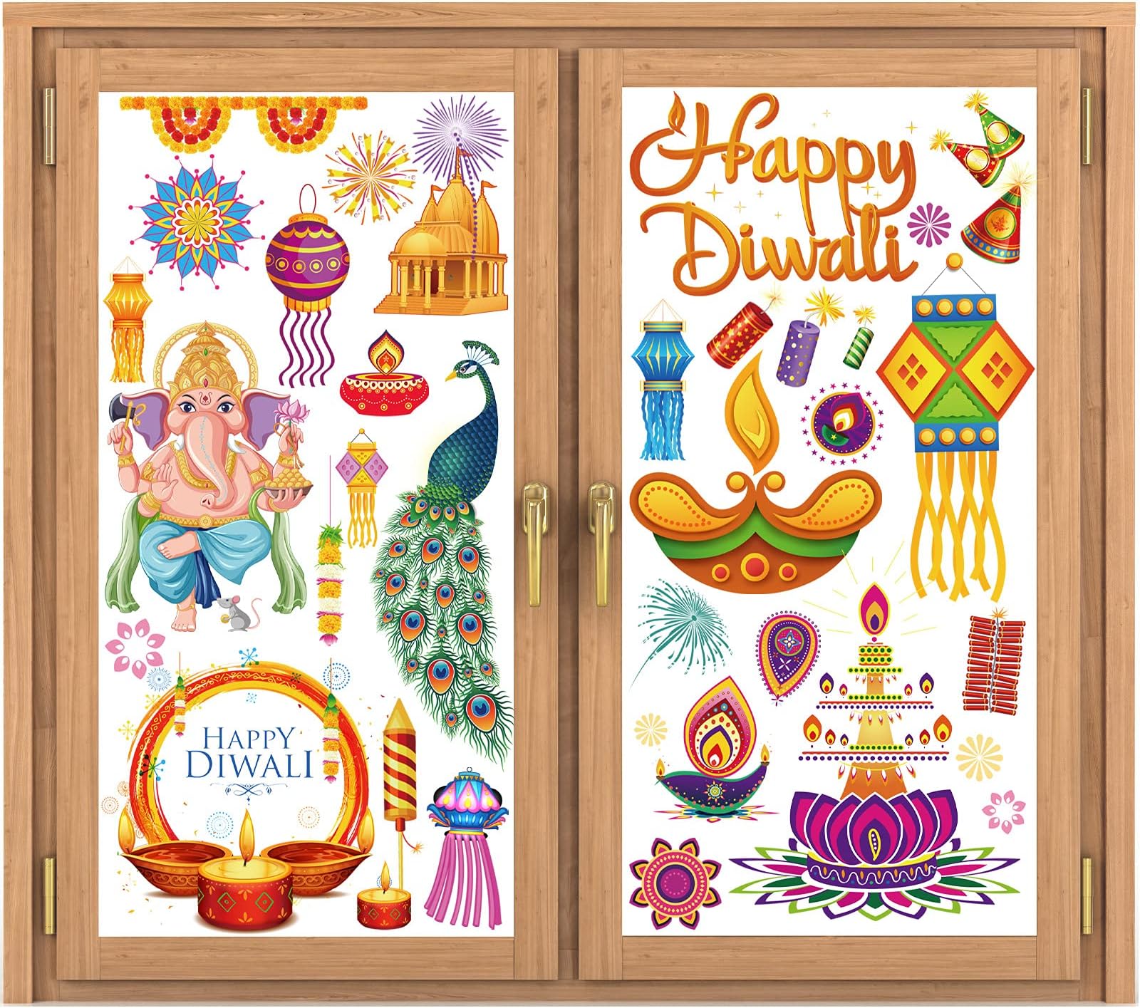 Marspark 9 Sheets Diwali Window Clings Stickers Removable Diwali Window Decals Plastic Sticker Decor Lights Party Decals Sticker for Festivals Homes Parties