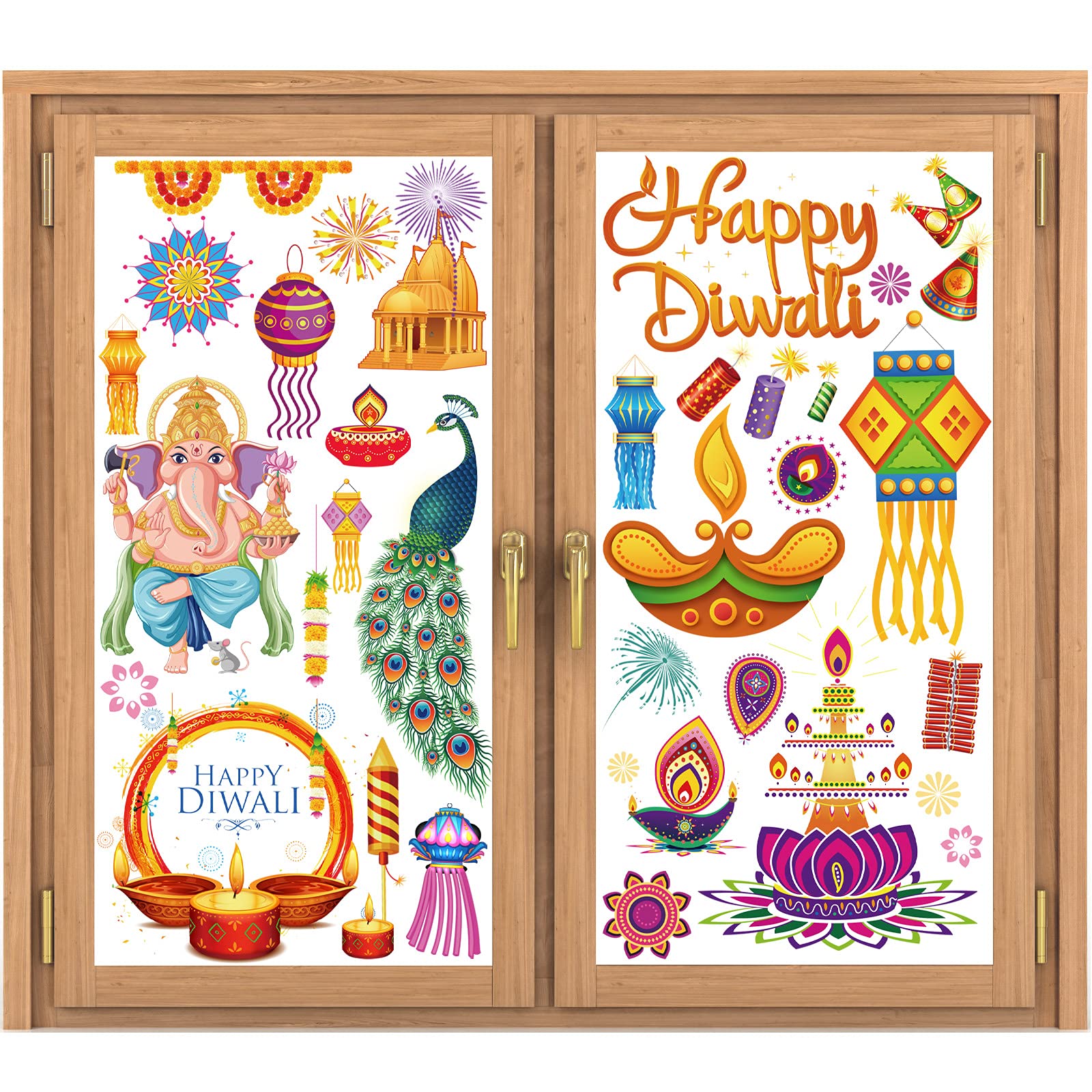 Marspark 9 Sheets Diwali Window Clings Stickers Removable Diwali Window Decals Plastic Sticker Decor Lights Party Decals Sticker for Festivals Homes Parties