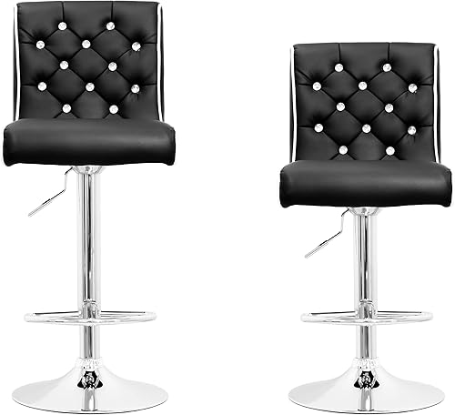 Miniatura 4 de Best Master Furniture Taburete giratorio ajustable de vinilo con cristales sintéticos, juego de 2, color blanco