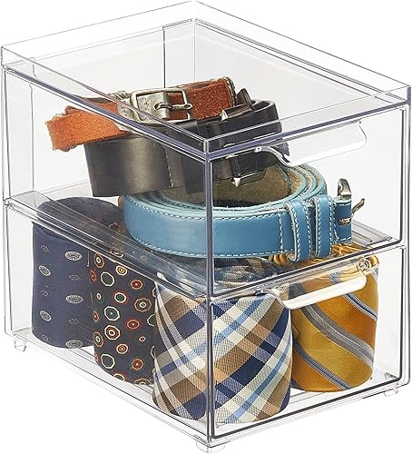 Miniatura 7 de mDesign Caja de almacenamiento apilable con 2 cajones extraíbles, contenedores apilables de plástico para organización de armarios, ropa de cama,