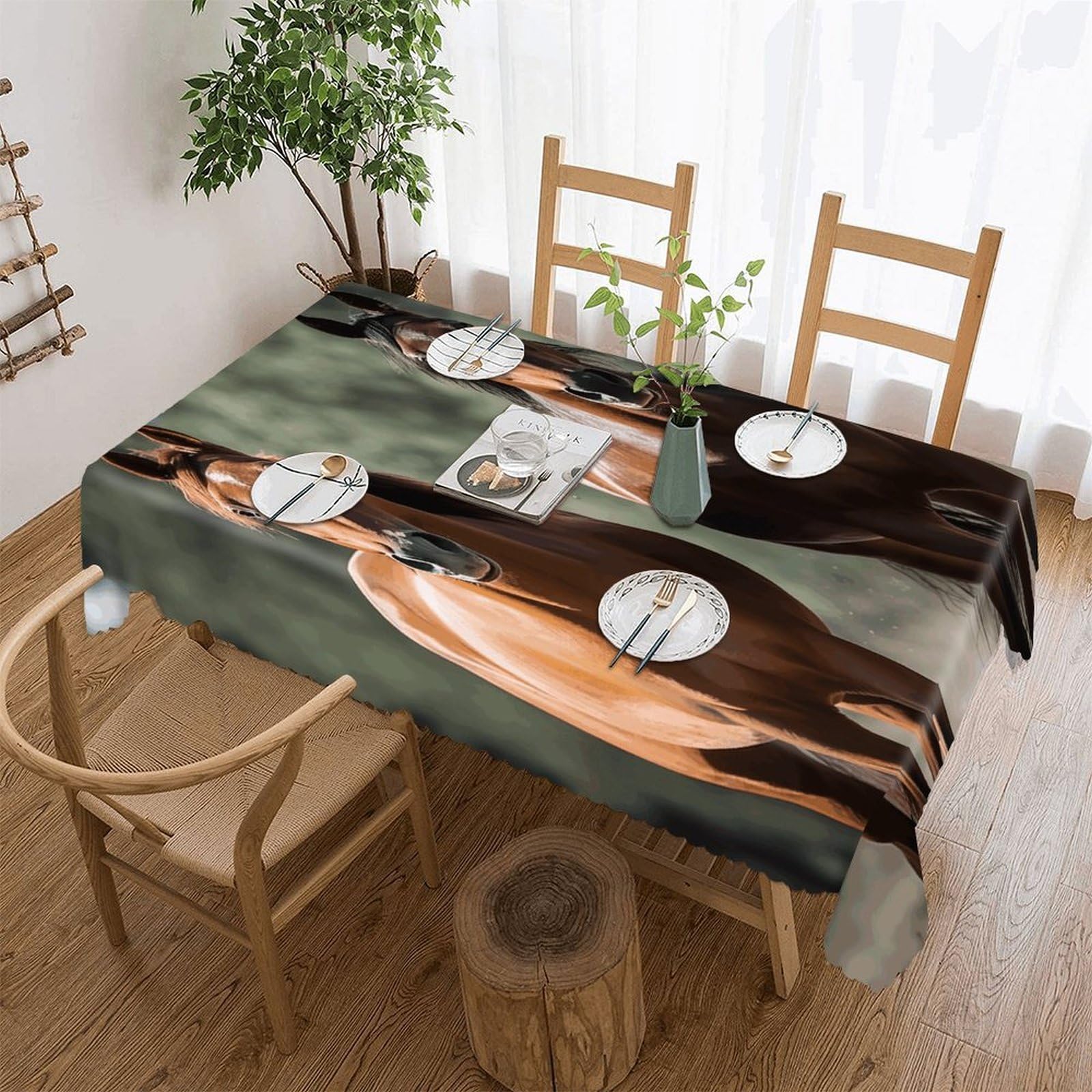 FekiLoot Animales Horses Tablecloths for Rectangle Tables Wipeable Spillproof Polyester Table Cloth Wrinkle Free Farmhouse Dining Tables Cover Elegant Vintage Decor Tablecover