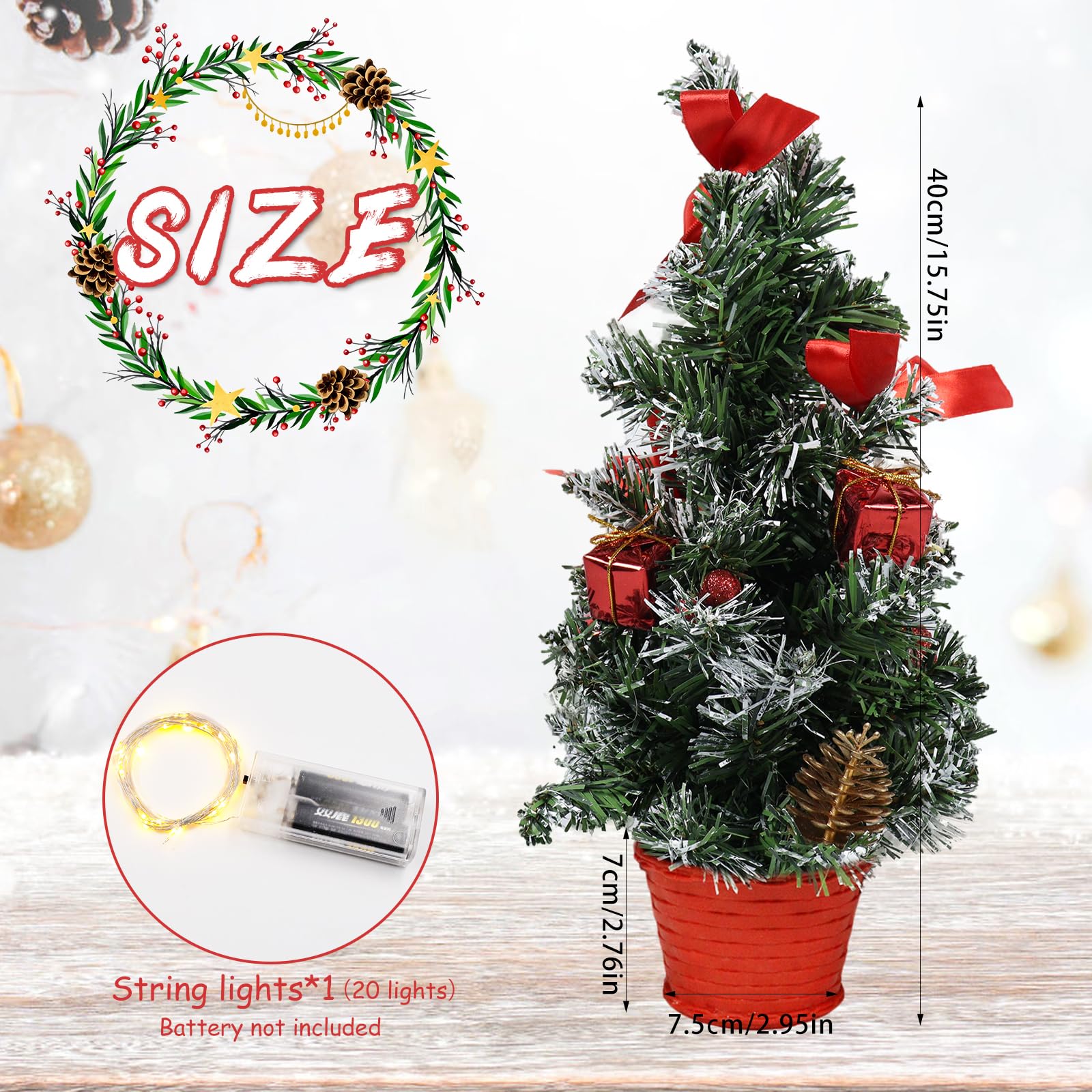 Mini-led-kerstboom, Kunstkerstboom, Kleine Kerstboom Met Verlichting Klein Kunstmatig Versierd Voor Kerstdecoratie 40 Cm