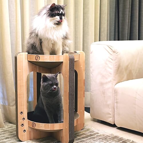 Miniatura 9 de Necoichi Acogedor cuenco rascador para gatos, papel 100% reciclado, materiales sin químicos, número 1 en venta en Japón (torre roble), regular)