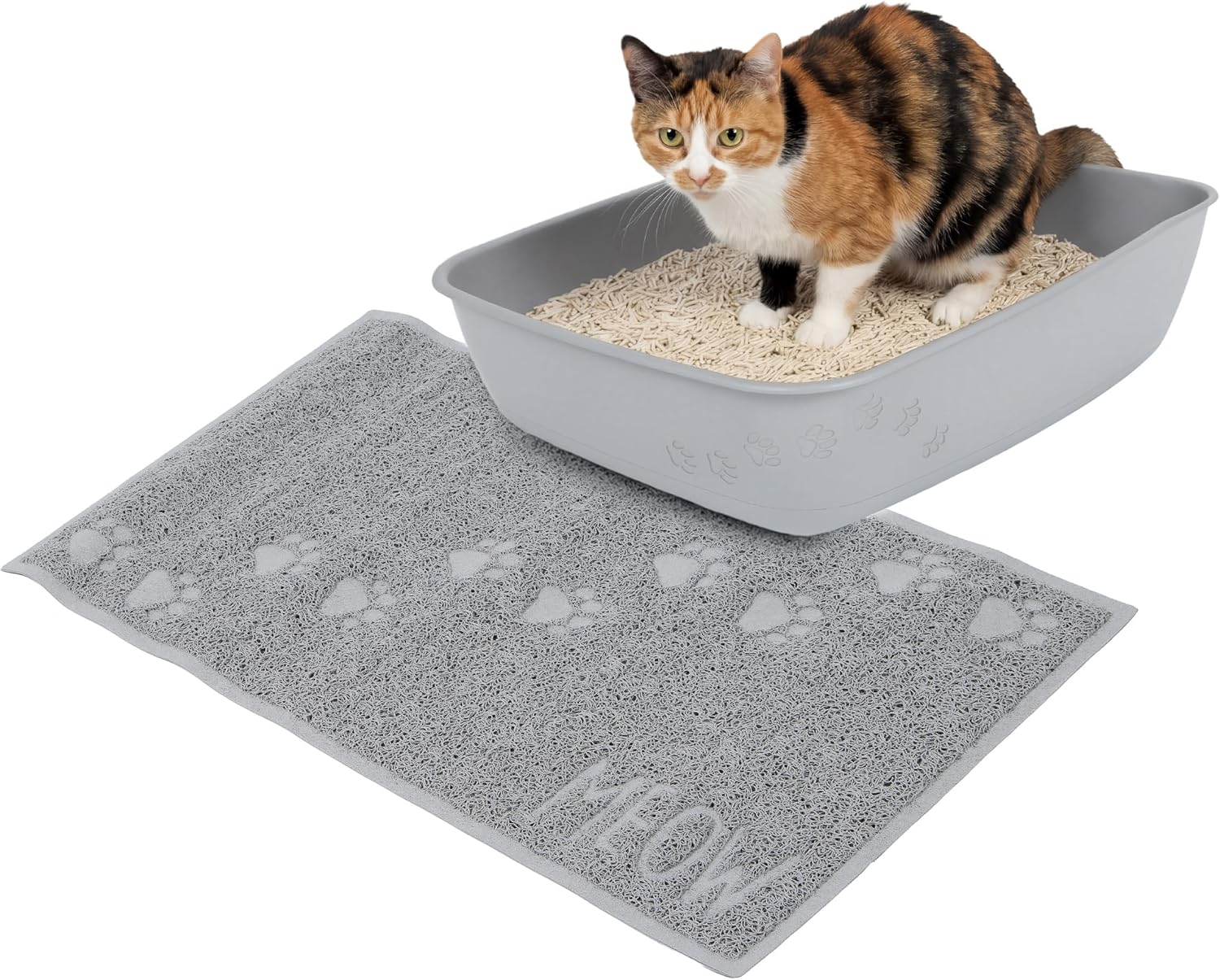 Kitty City Large Foam Cat Litter Mat - Mess Trapping Mat for Cats Under Litter Box, Water Resistant & Washable, Urine Resistant, Cute Cushioned & Soft Texture, Kitten, Cat, & Rabbits - 35"x23", Tan