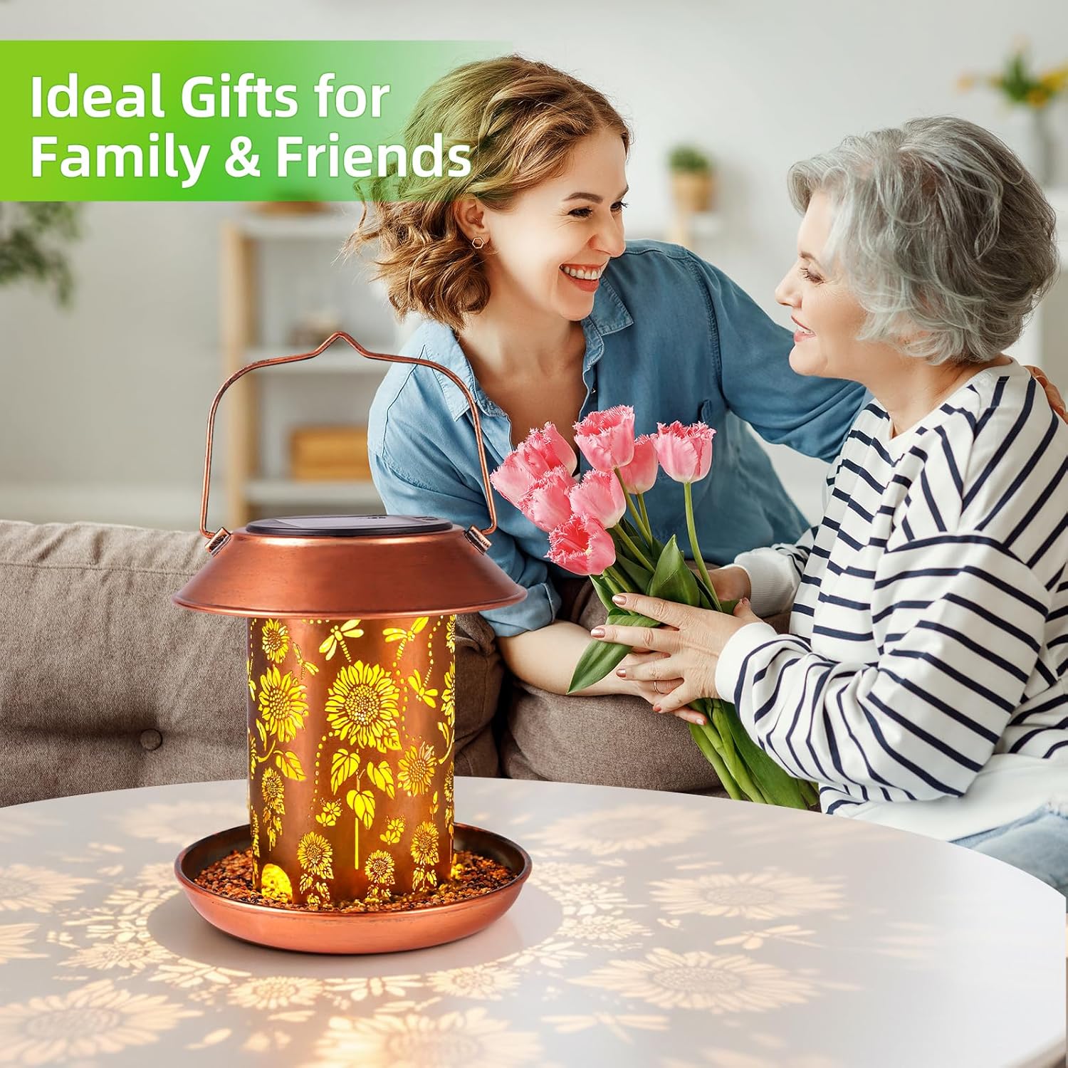 Bird Feeders for Outdoors Hanging Metal Sunflower Solar Bird Feeder Waterproof Solar Lantern Decor Garden Gifts for Women Mom Friends Birds Lovers Decoration for Yard,Patio,Lawn,Christmas