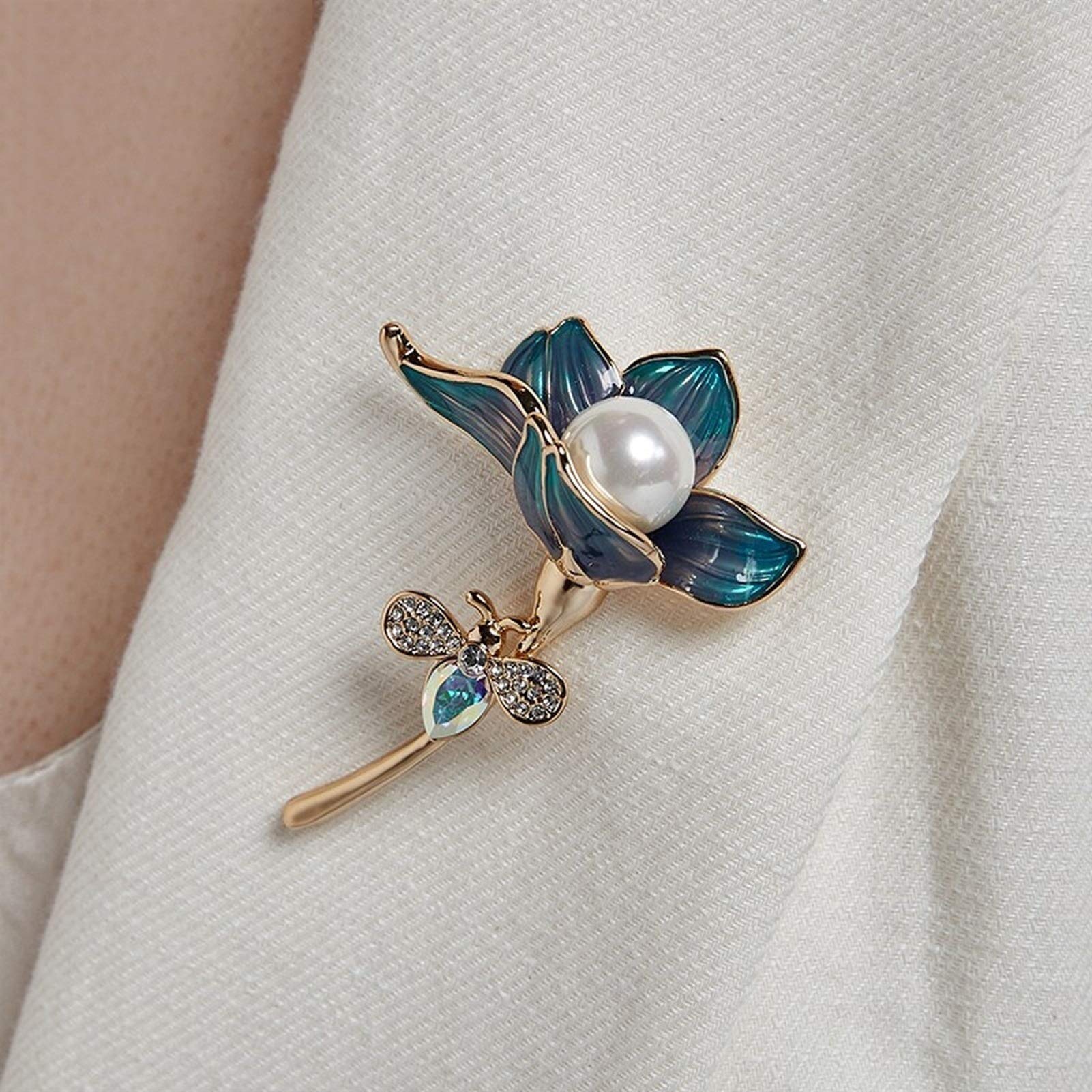 Broche Broche de Mujer 18k Chapado en Oro Esmalte de Flores Brooch Pins Elegant Ladies Accesorios de corsares Abrigo Coat Cheongsam (Peacock Azul) broches