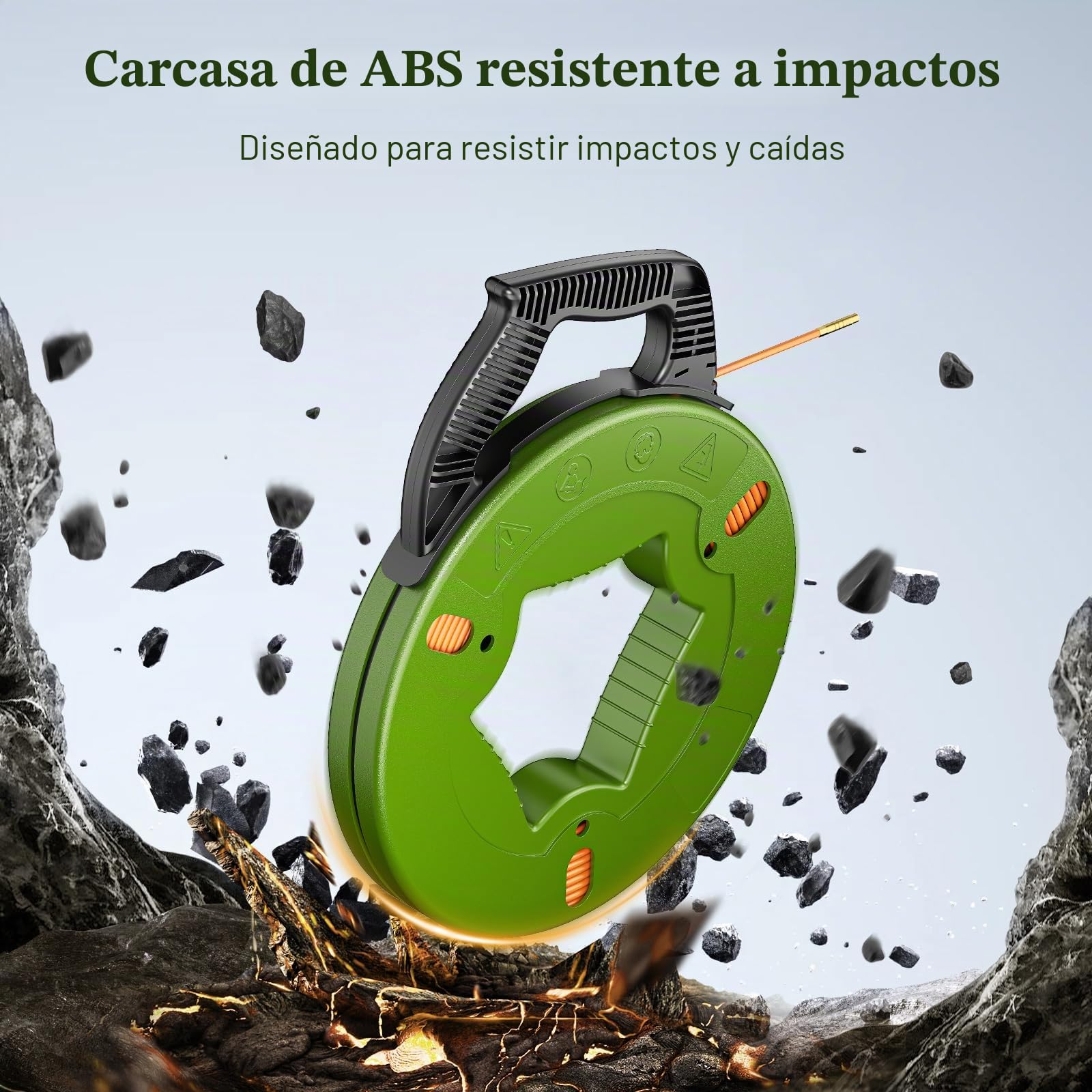 50m Guia Pasacables Profesional, 4.5mm de diámetro Sonda Elettricista Guia Electricista con 5 Adaptadores, Pasacables Electrico para Tirar de Cable Guía