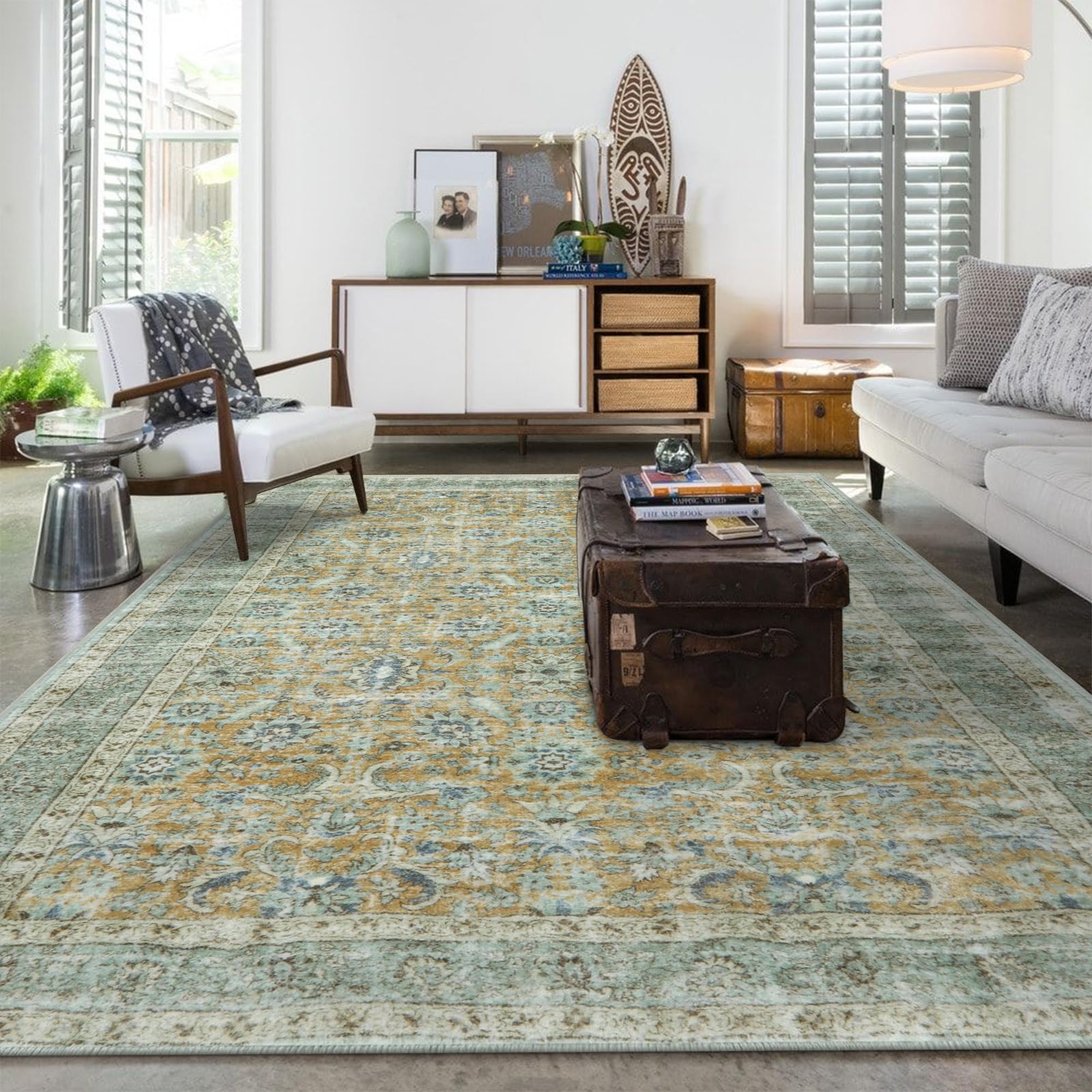 Photo 1 of Anidaroel Large Area Rugs for Living Room 8x10 Non Slip Washable Rug for Bedroom Soft Distressed Boho Rug Indoor Accent Floor Carpet Stain Resistant Dining Room Mat for Playroom Home Office Terracotta 8'x10'