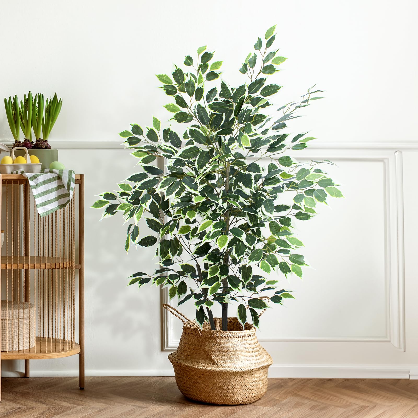 Yepdin Künstlicher Ficusbaum – 1,20 m hoher Kunstbaum aus Seide mit Topf – naturgetreues Laub und Äste für die Dekoration im Innen- und Außenbereich